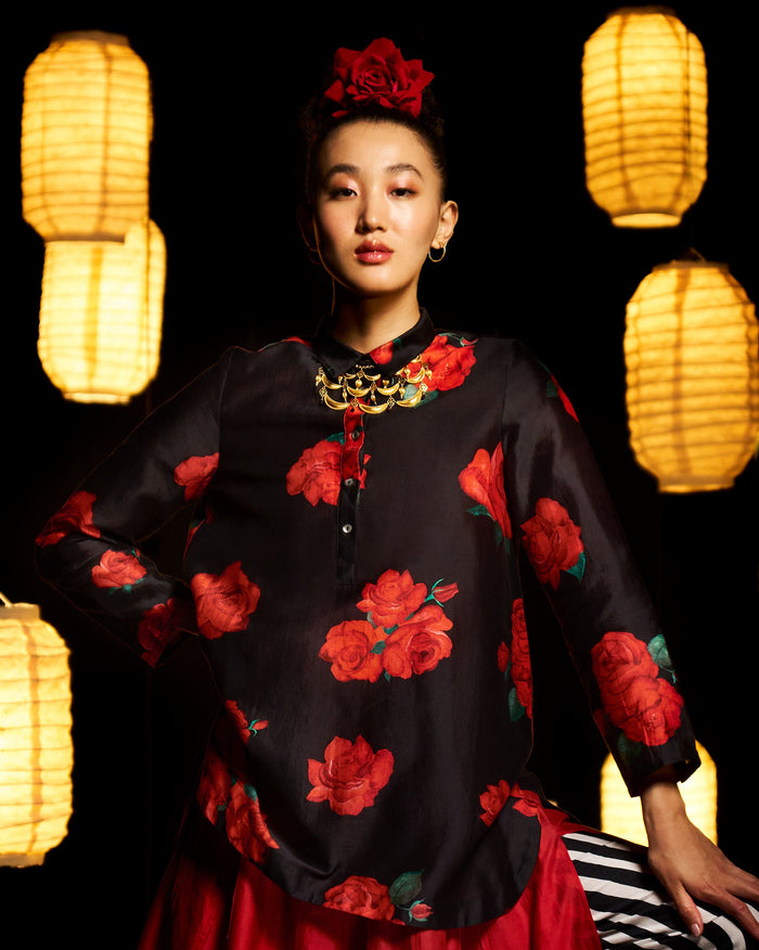 High Low Shirt - Black & Red