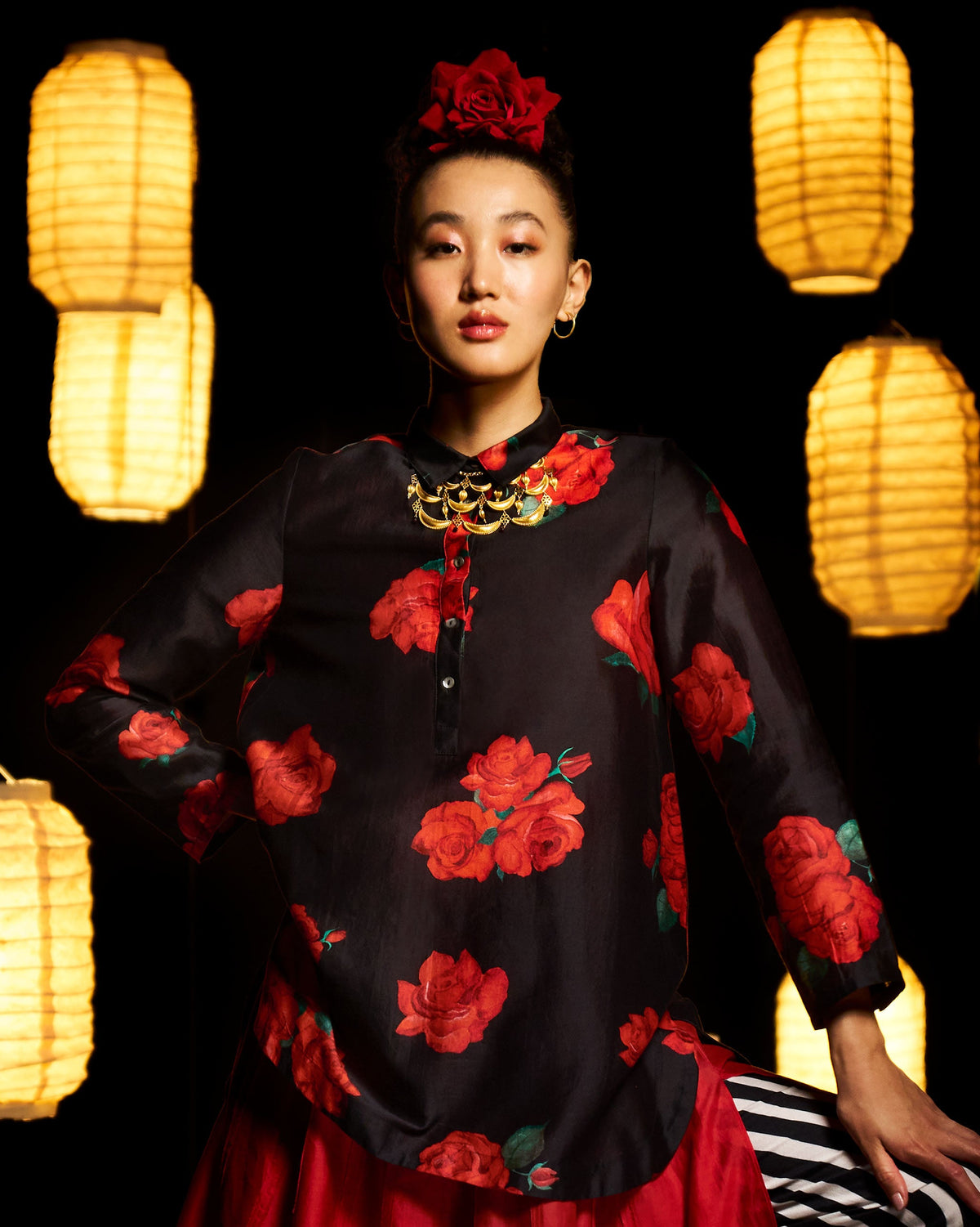 High Low Shirt - Black & Red