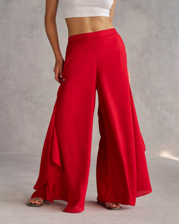 Uneven Hem Pants - Red