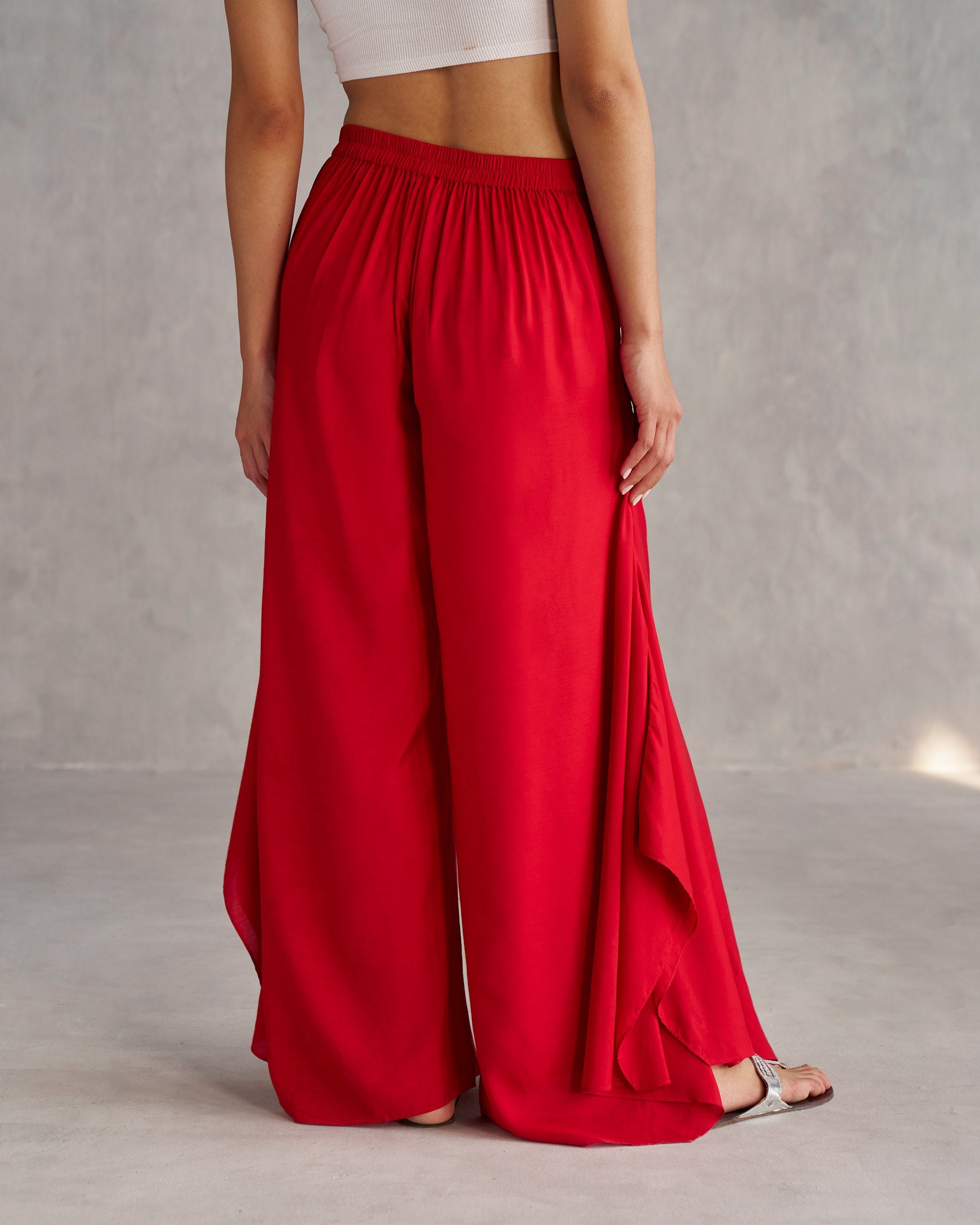 Uneven Hem Pants - Red