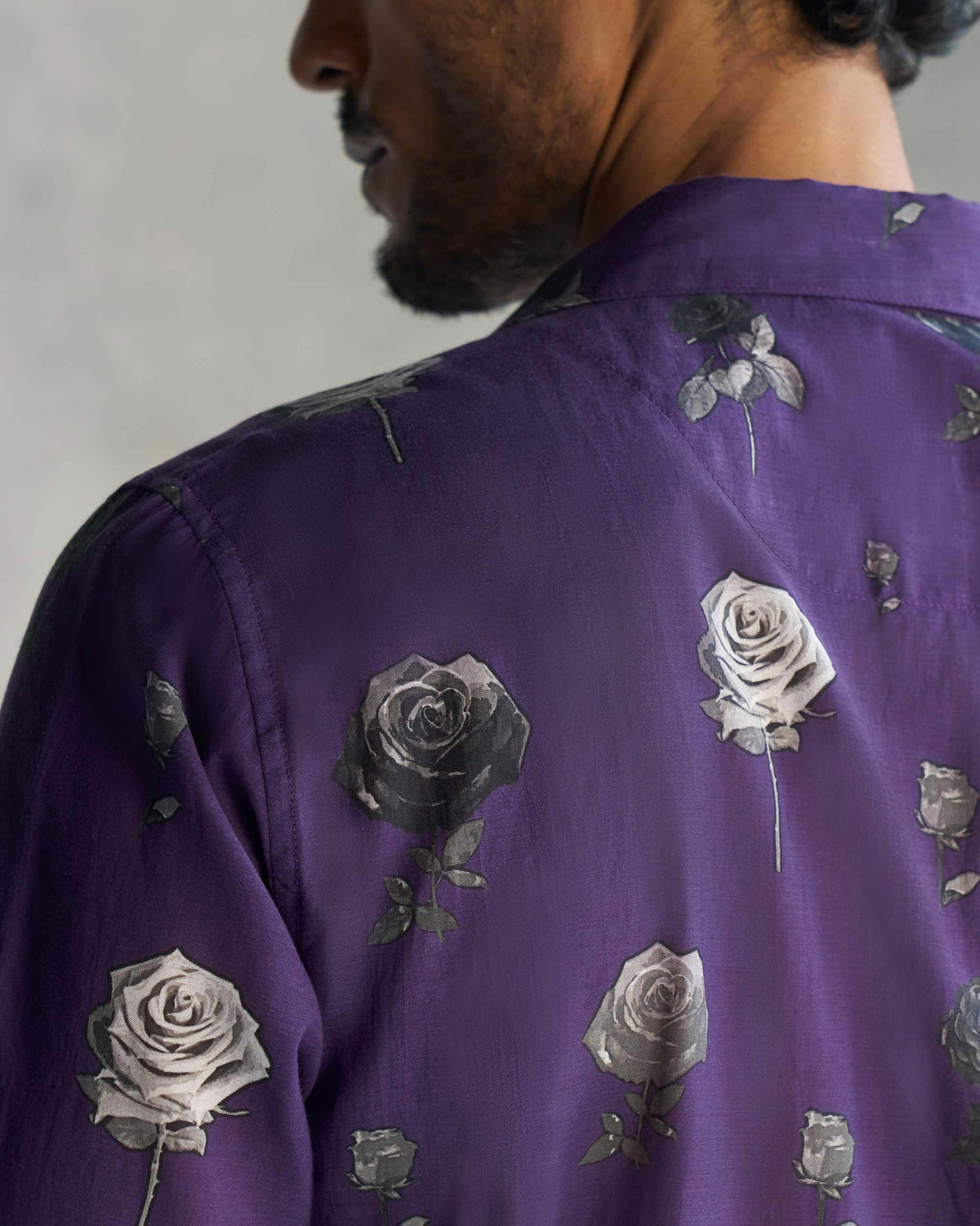 Close-up of the Bouquet Kurta showing the rose print on the shoulder.