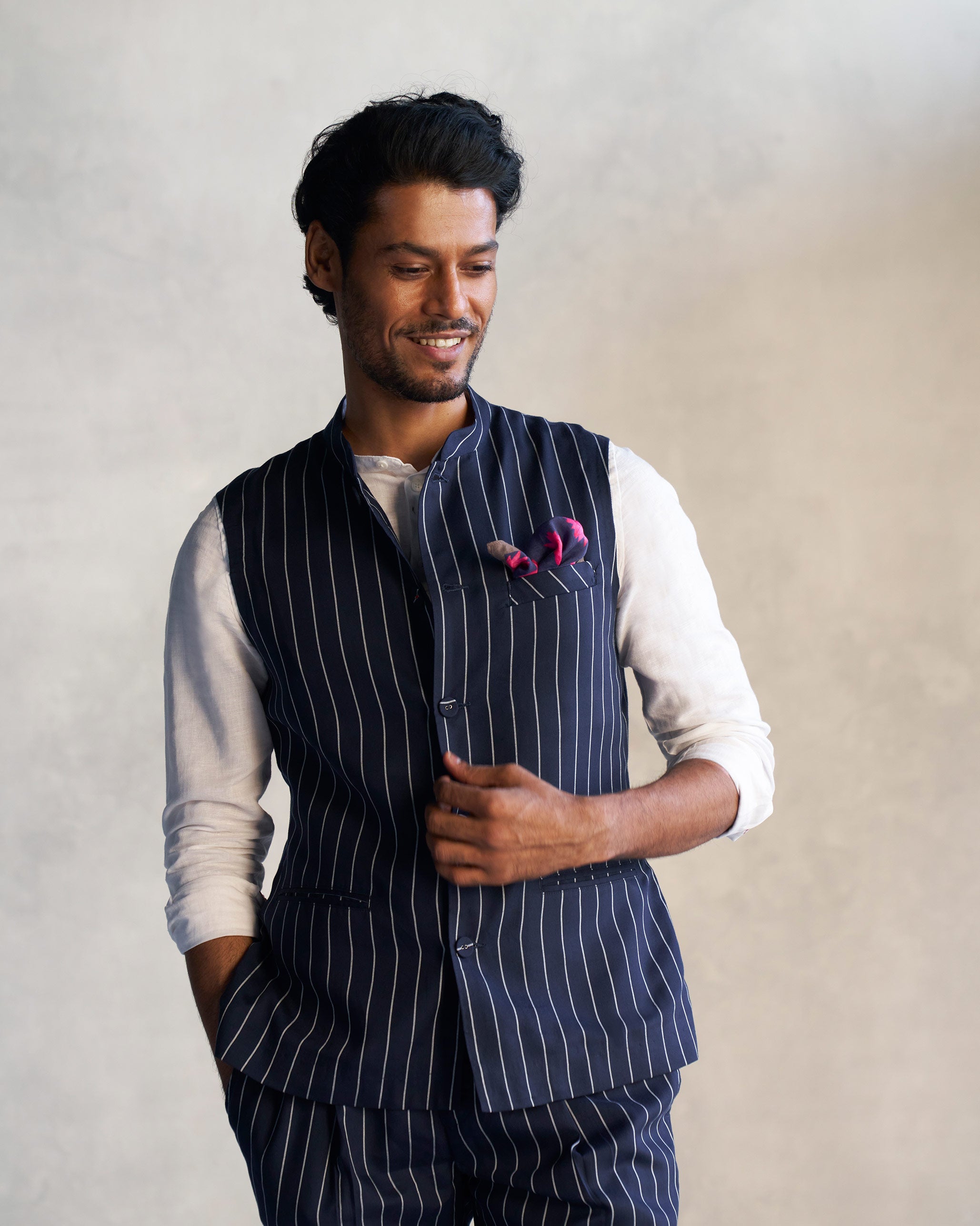 Nehru Jacket - Navy & Grey