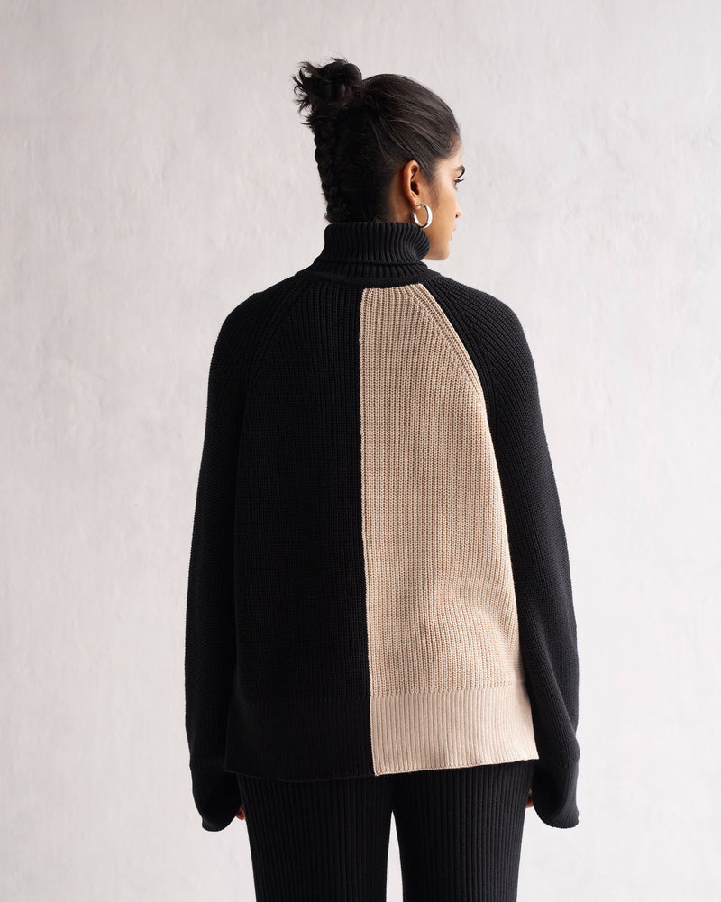 Boxed High Neck Sweater - Oatmeal