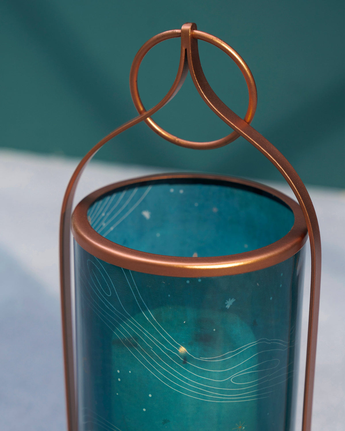 Close-up of the Pacific Lantern showing its copper ring handle and rim.