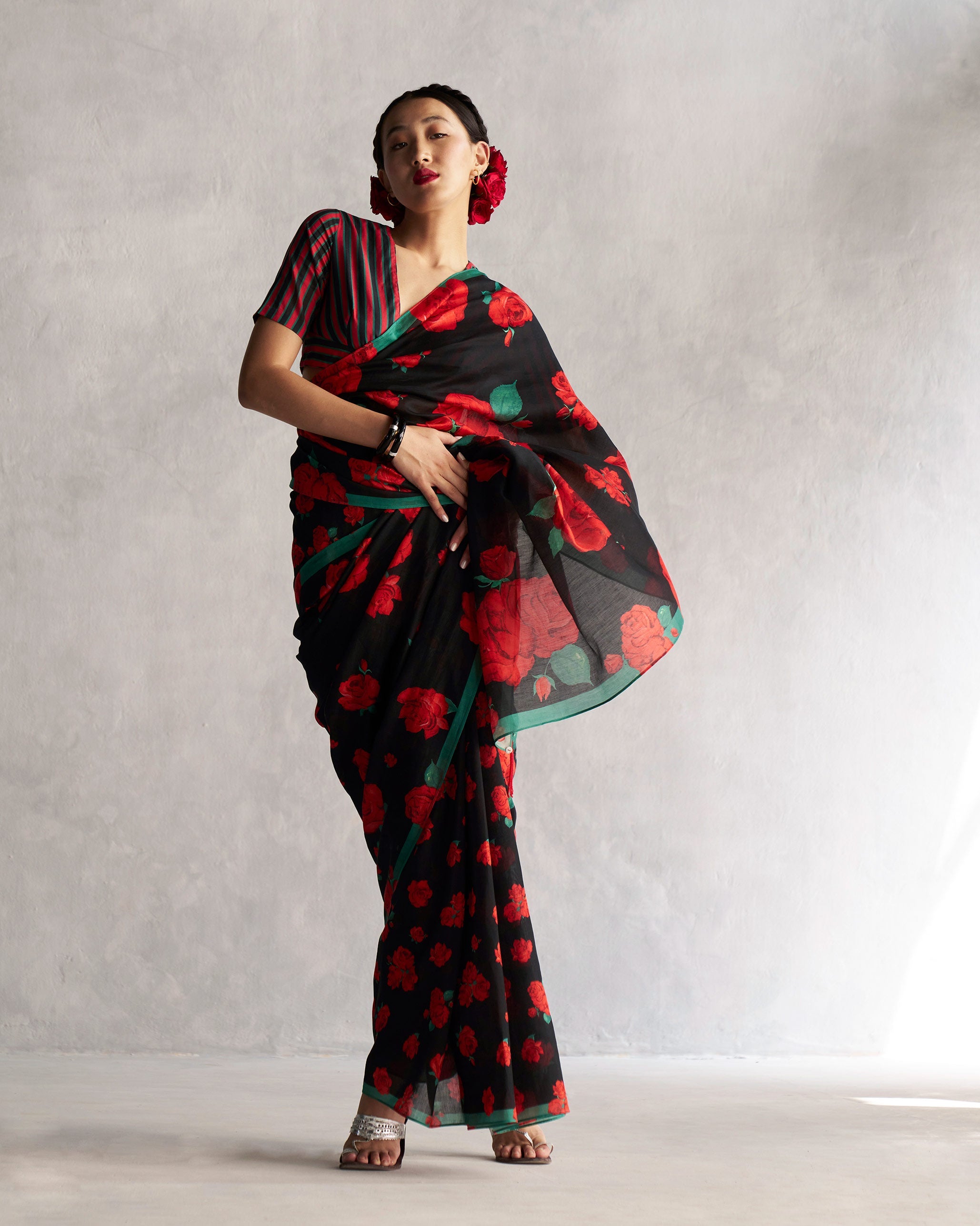 Bentota Bloom Sari - Black