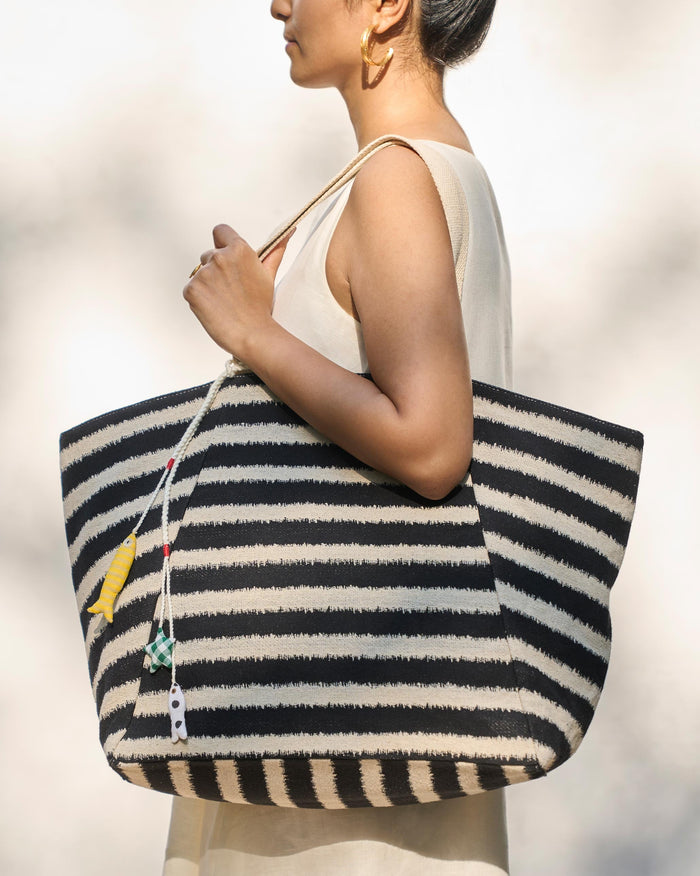 Sunrise Stripe Tote - Black & Ivory