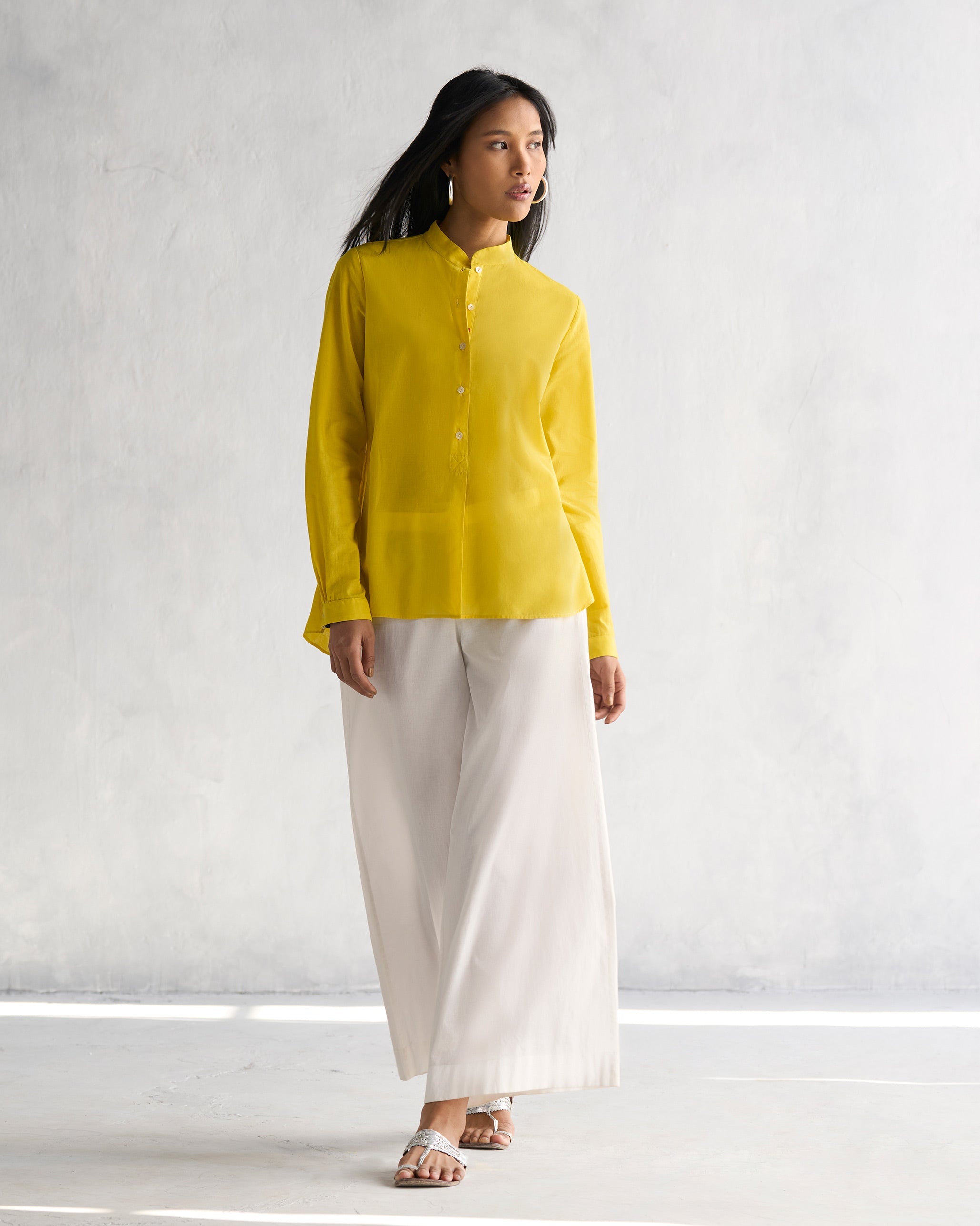 Mandarin Collar Top - Yellow