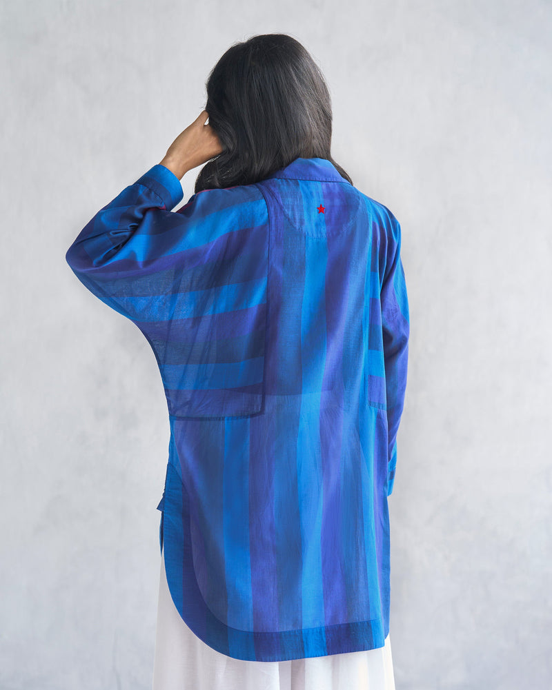 Sugato Panelled Shirt - Navy & Blue