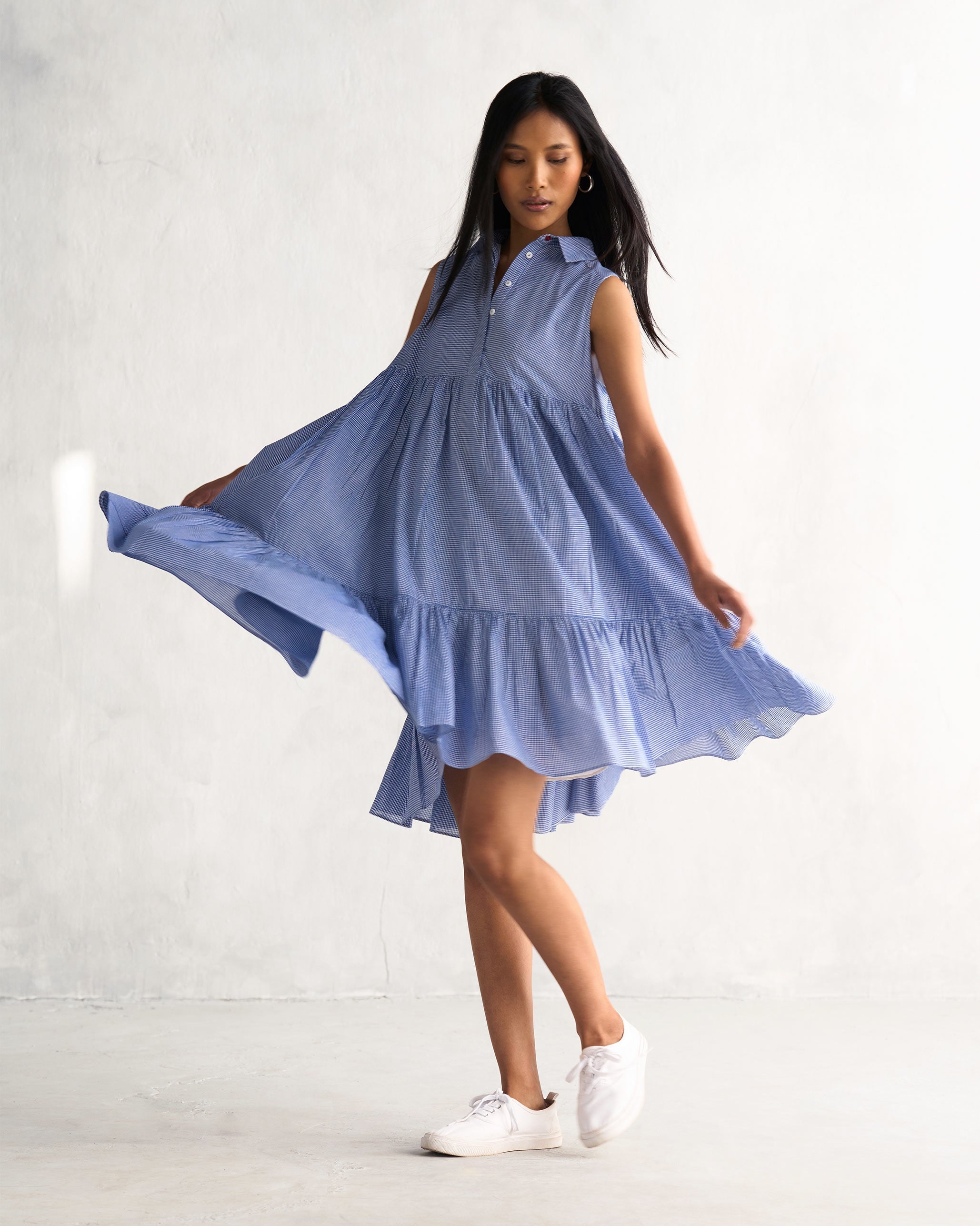 Jambu Tier Dress - Blue & White