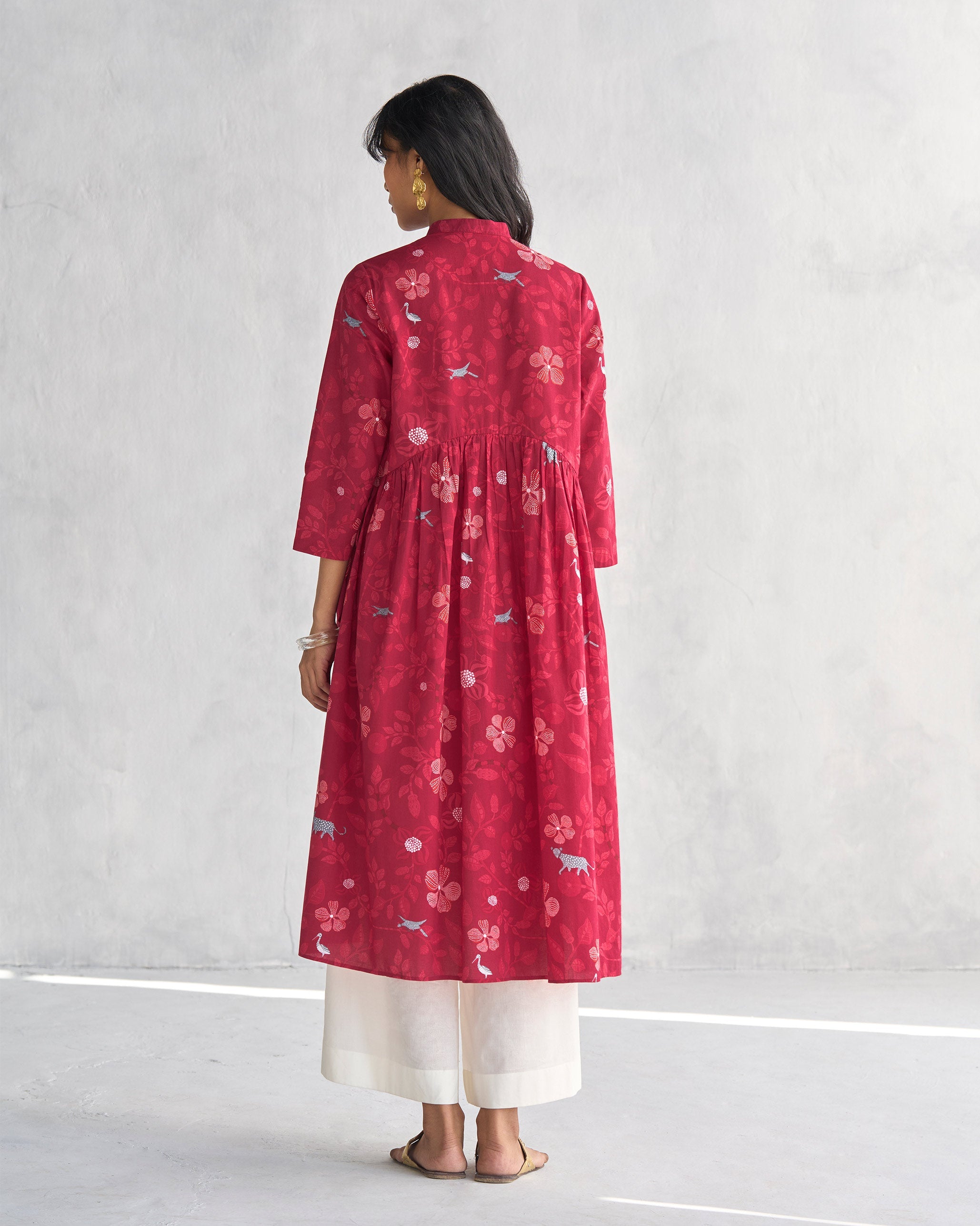 Waist Gathered Kurta - Red