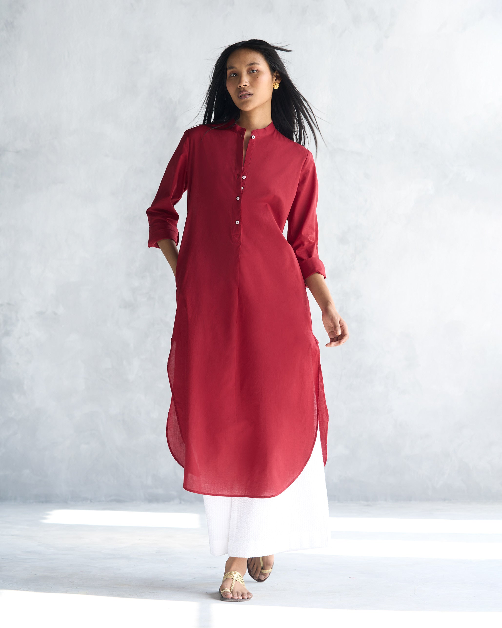 Basic Long Length Kurta - Red