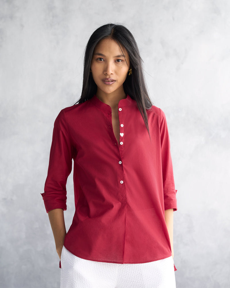 Mandarin Collar Top - Red