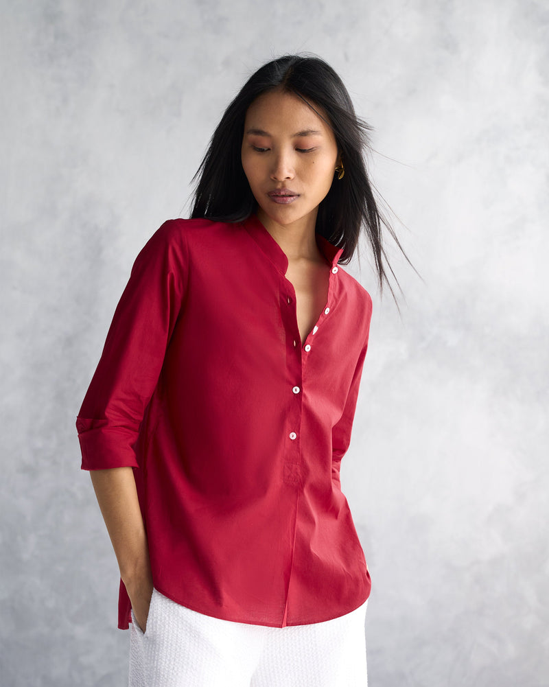 Mandarin Collar Top - Red