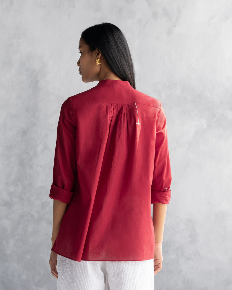 Mandarin Collar Top - Red