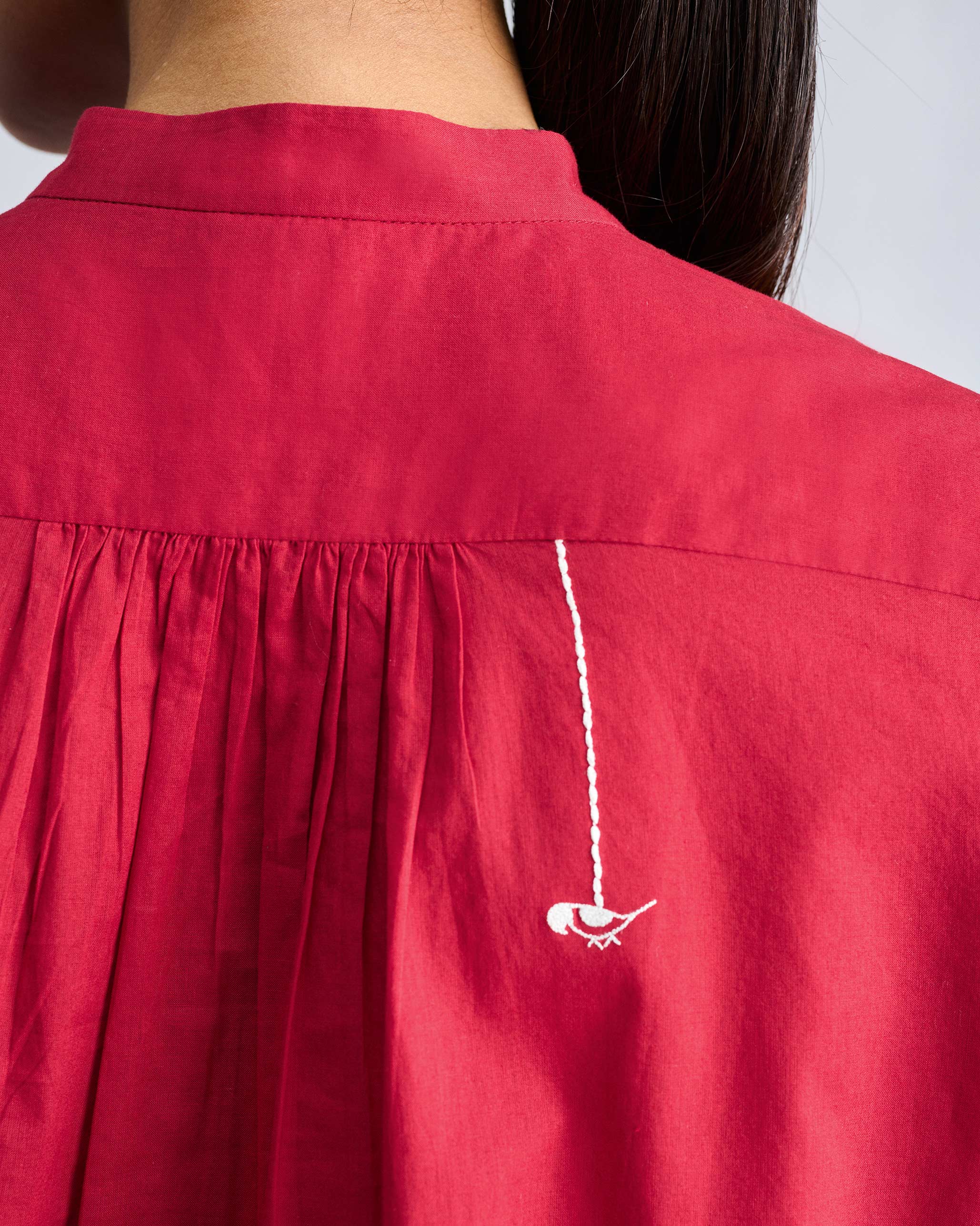 Mandarin Collar Top - Red