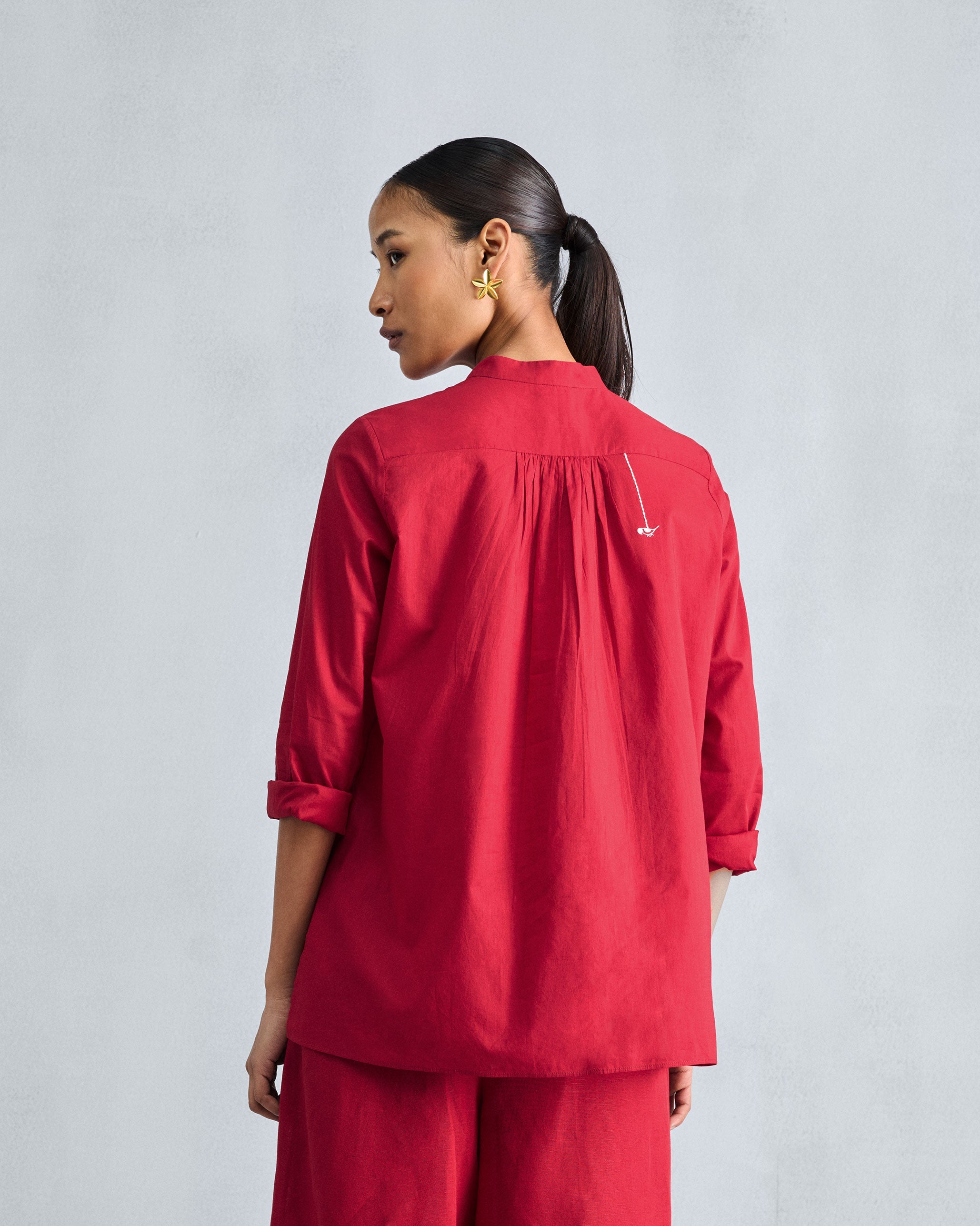 Mandarin Collar Top - Red