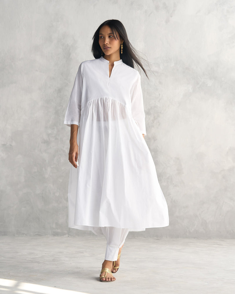 Waist Gathered Kurta - White