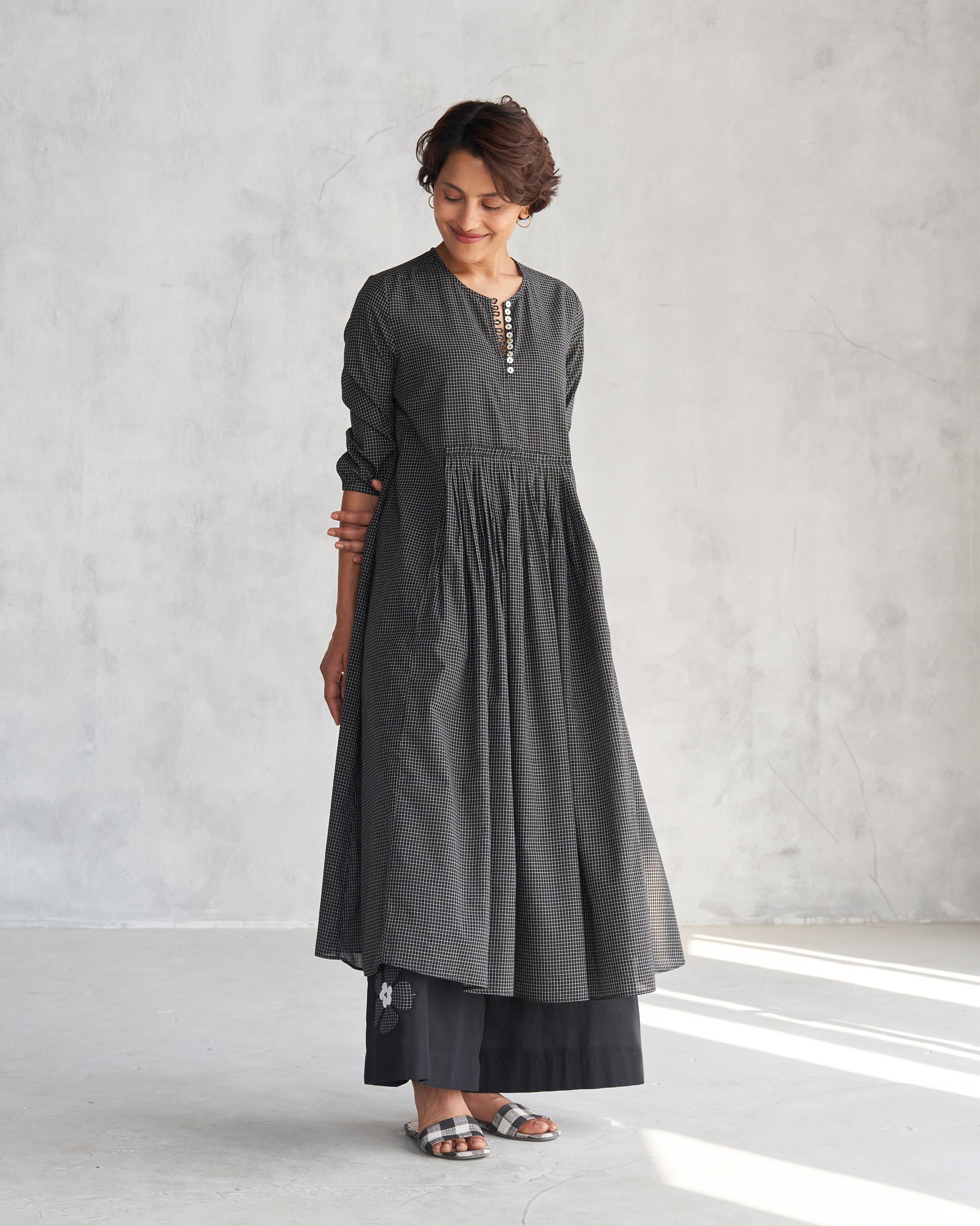 Pleated Waist Kurta - Black