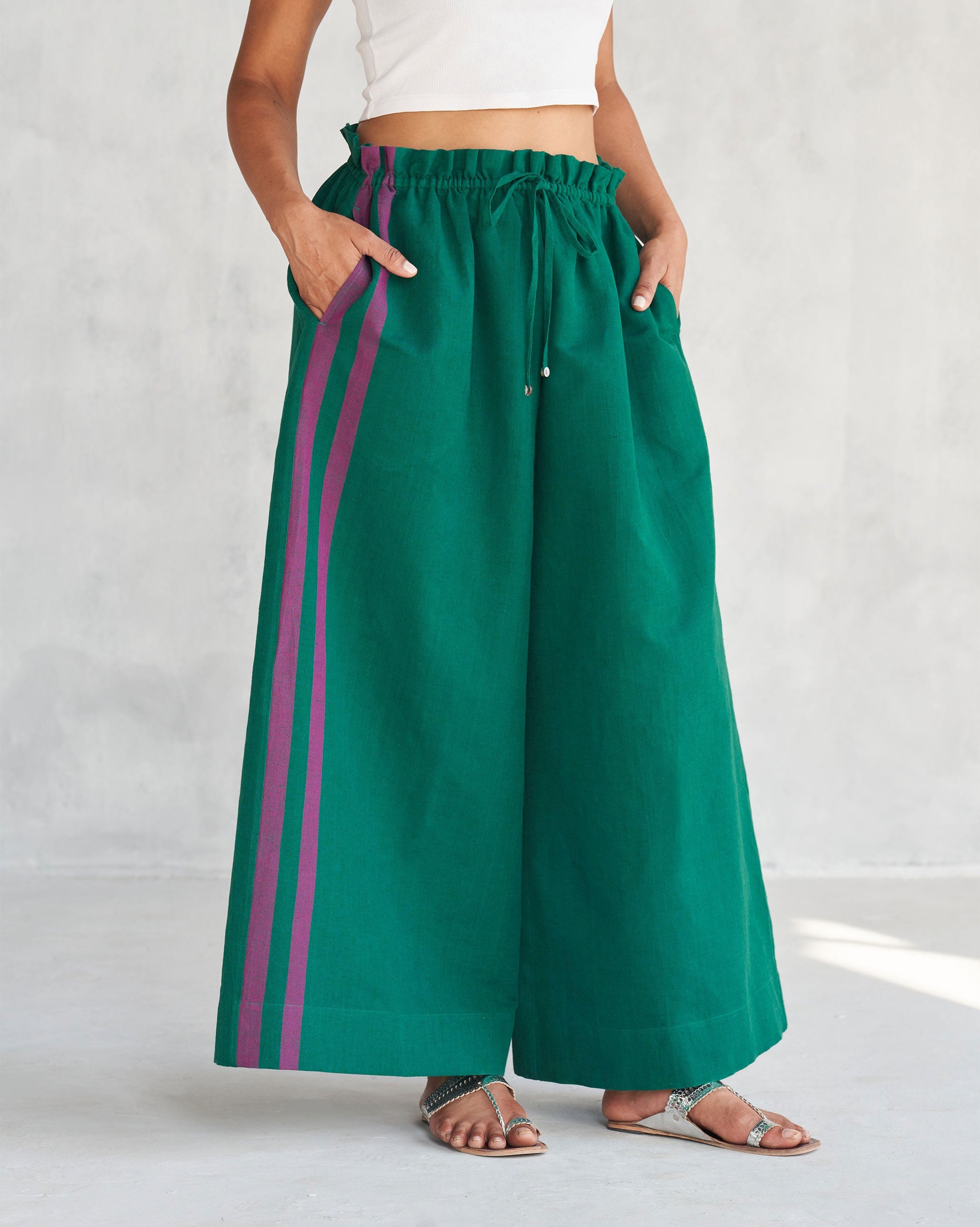 Paperbag Waist Pants - Green