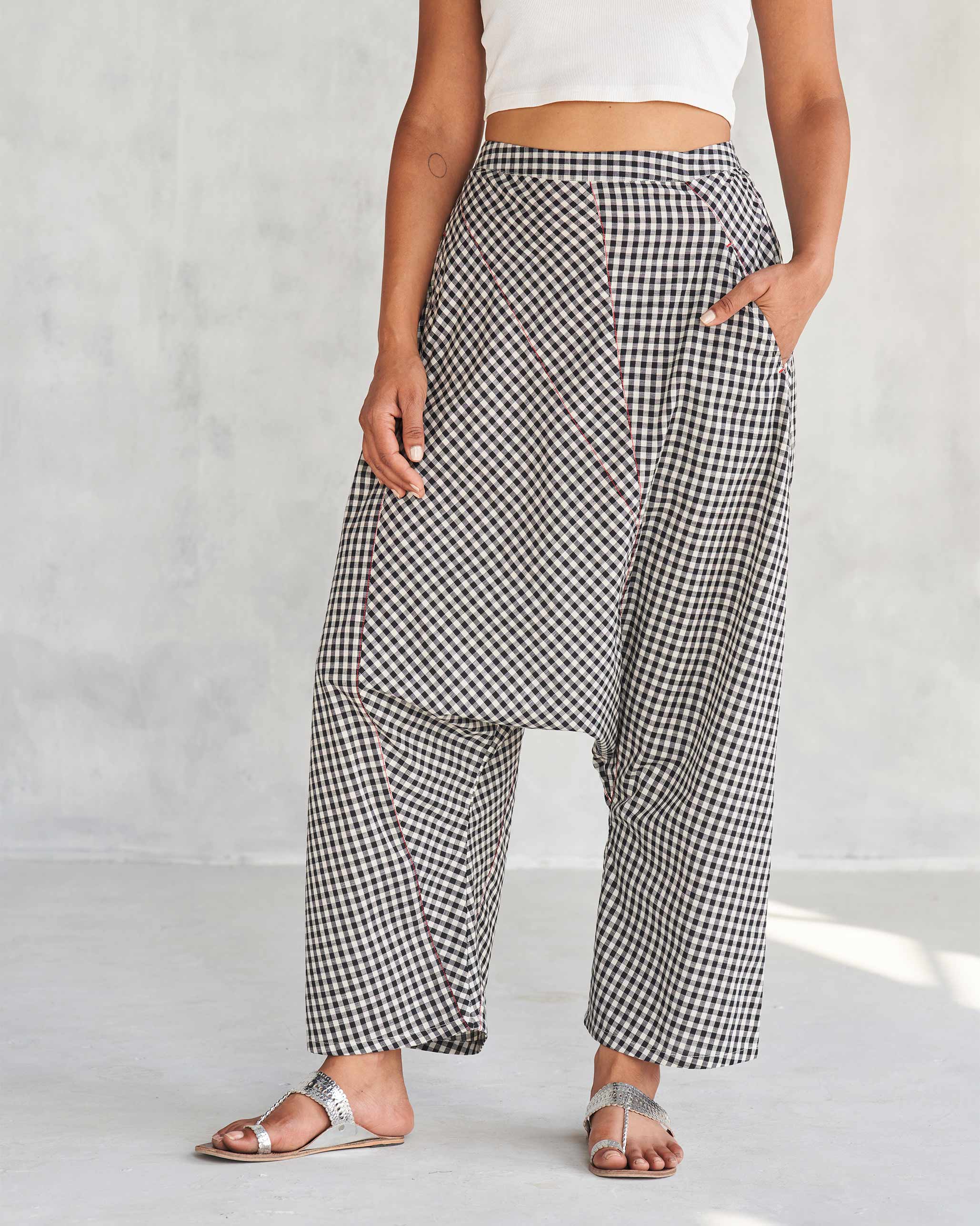 Midori Checkered Pants - Black & Ivory