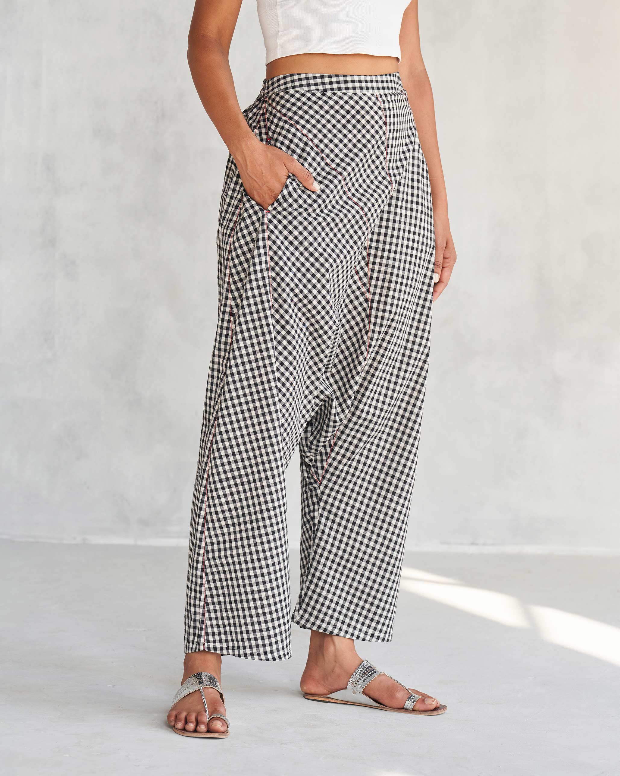 Midori Checkered Pants - Black & Ivory