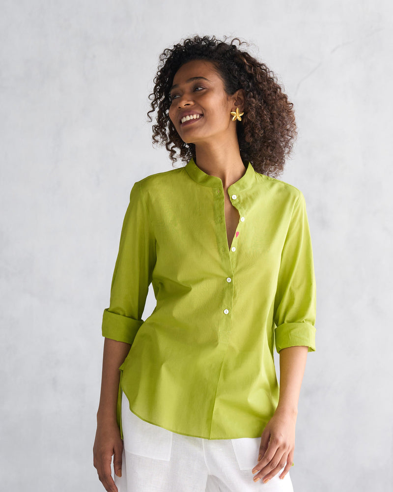 Mandarin Collar Top - Lime