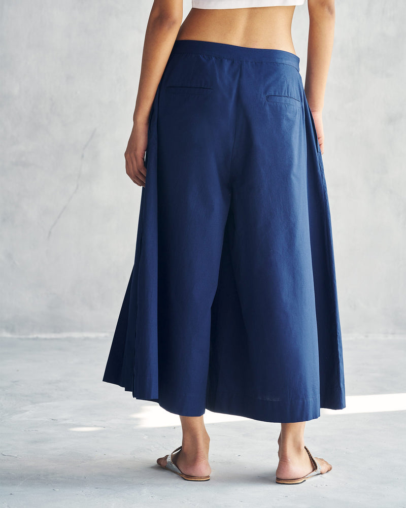 Pleated Flare Culottes - Indigo