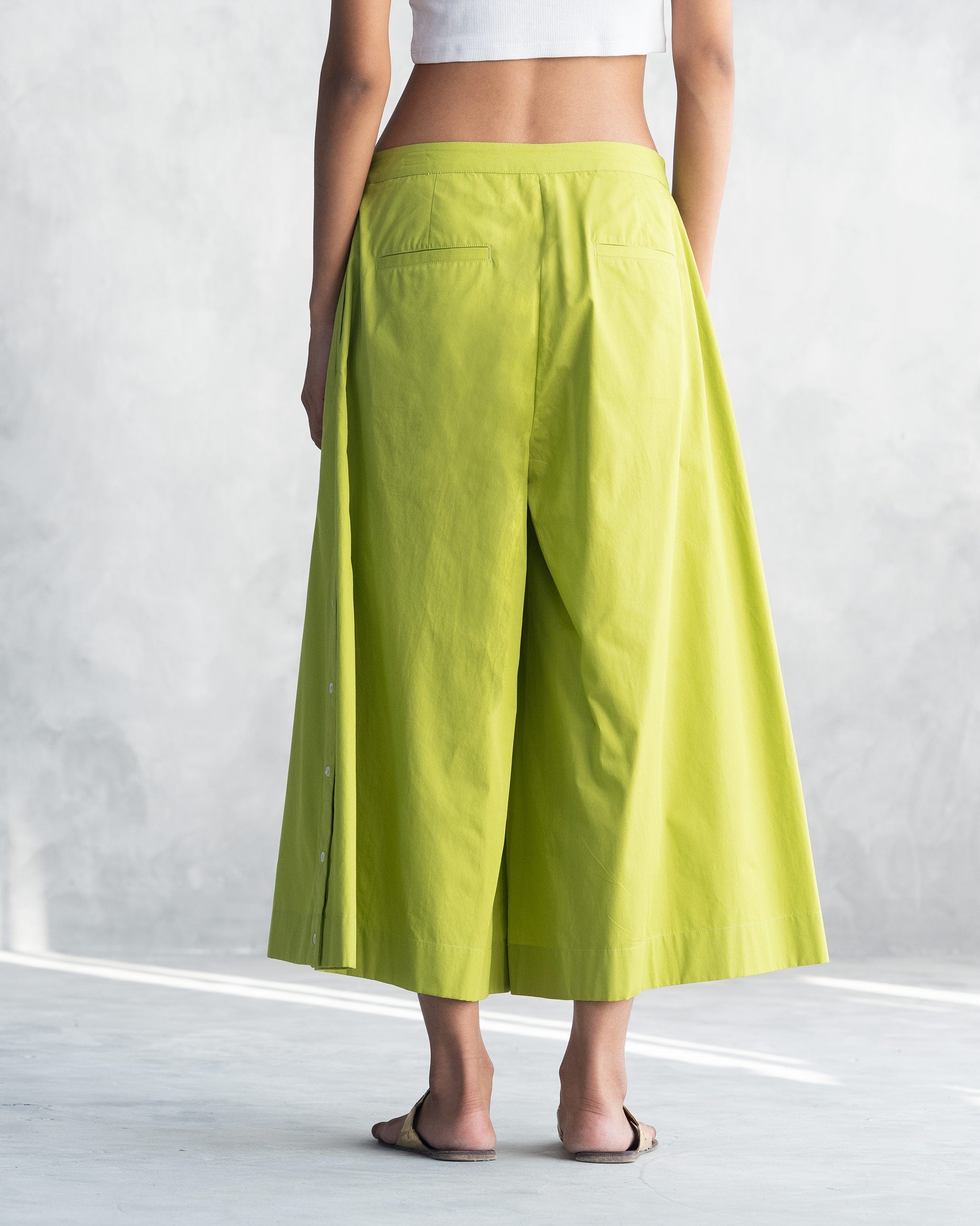 Pleated Flare Culottes - Lime