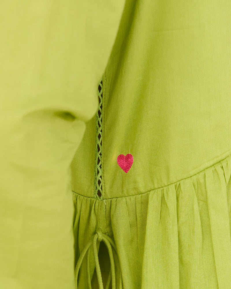 Waist Gathered Kurta - Lime