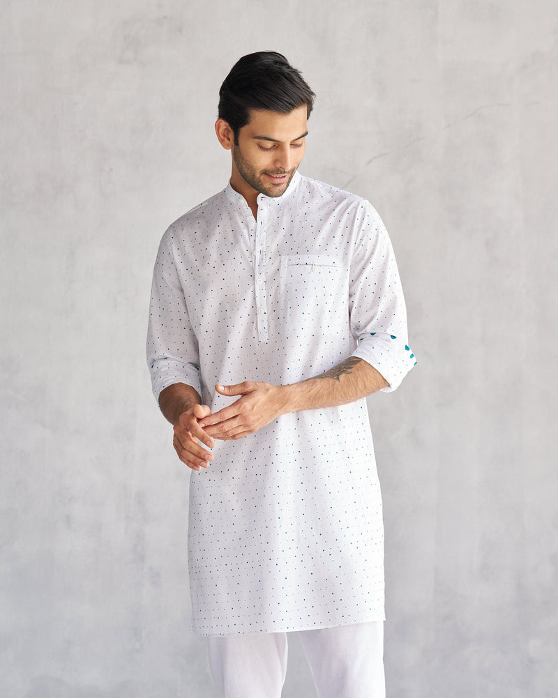 Pondicherry Kurta - White & Teal Tssxnb