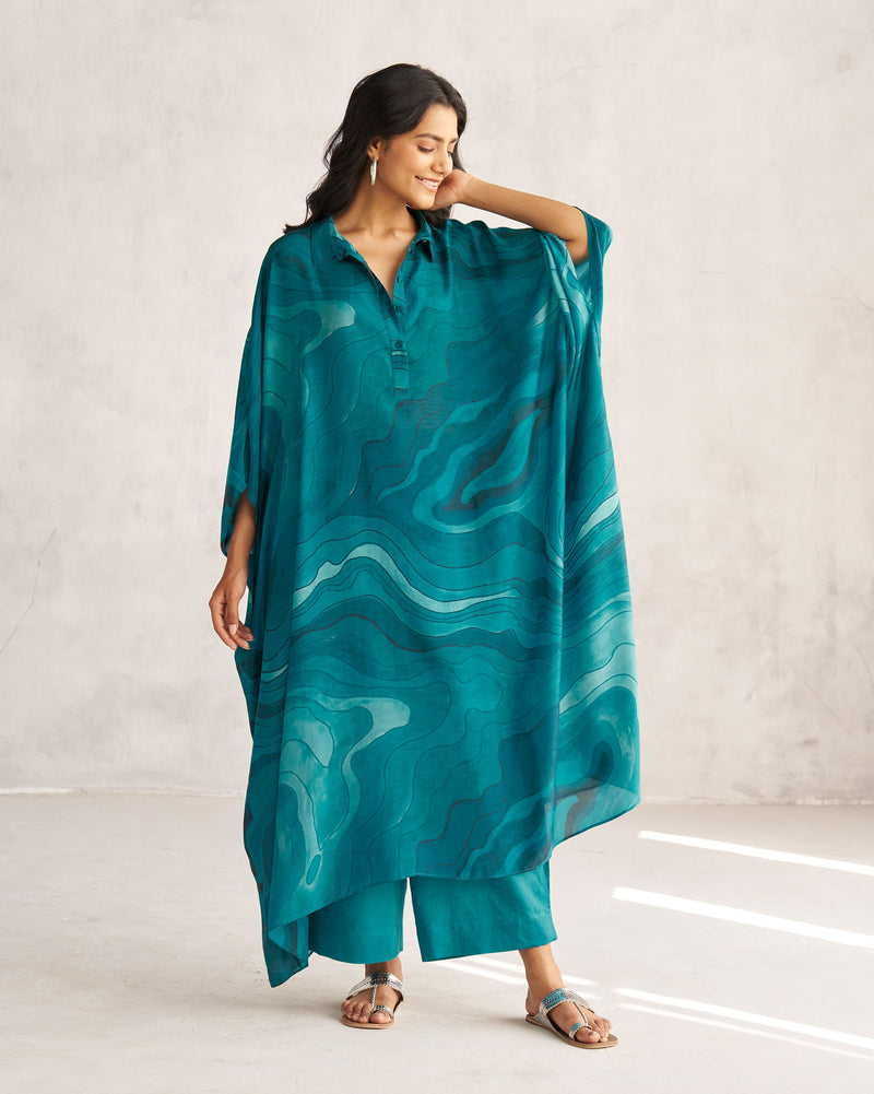 Collared Kaftan - Teal Tssxnb