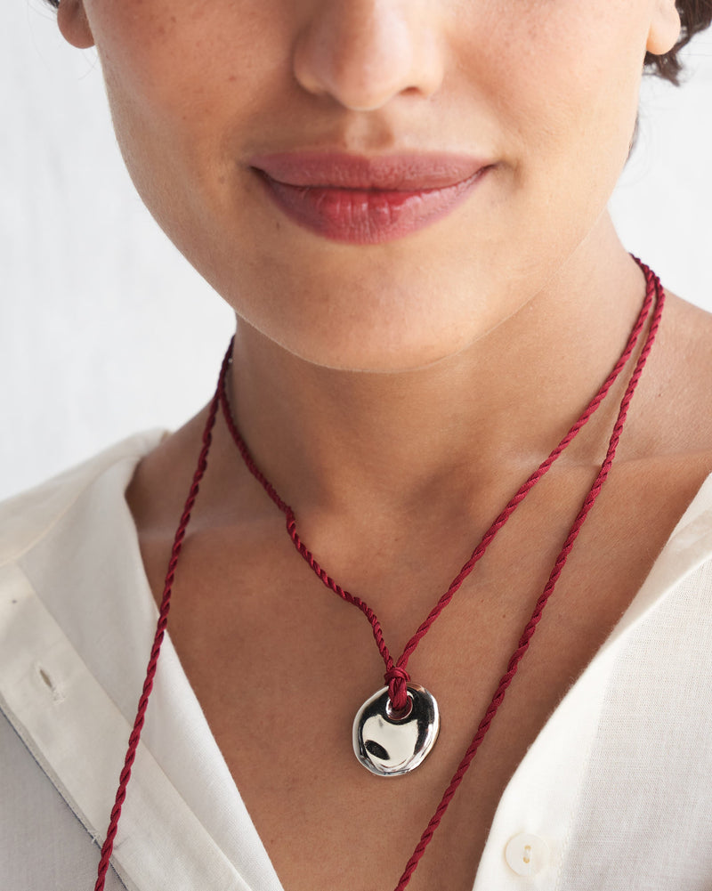 Pebble Necklace - Silver & Red