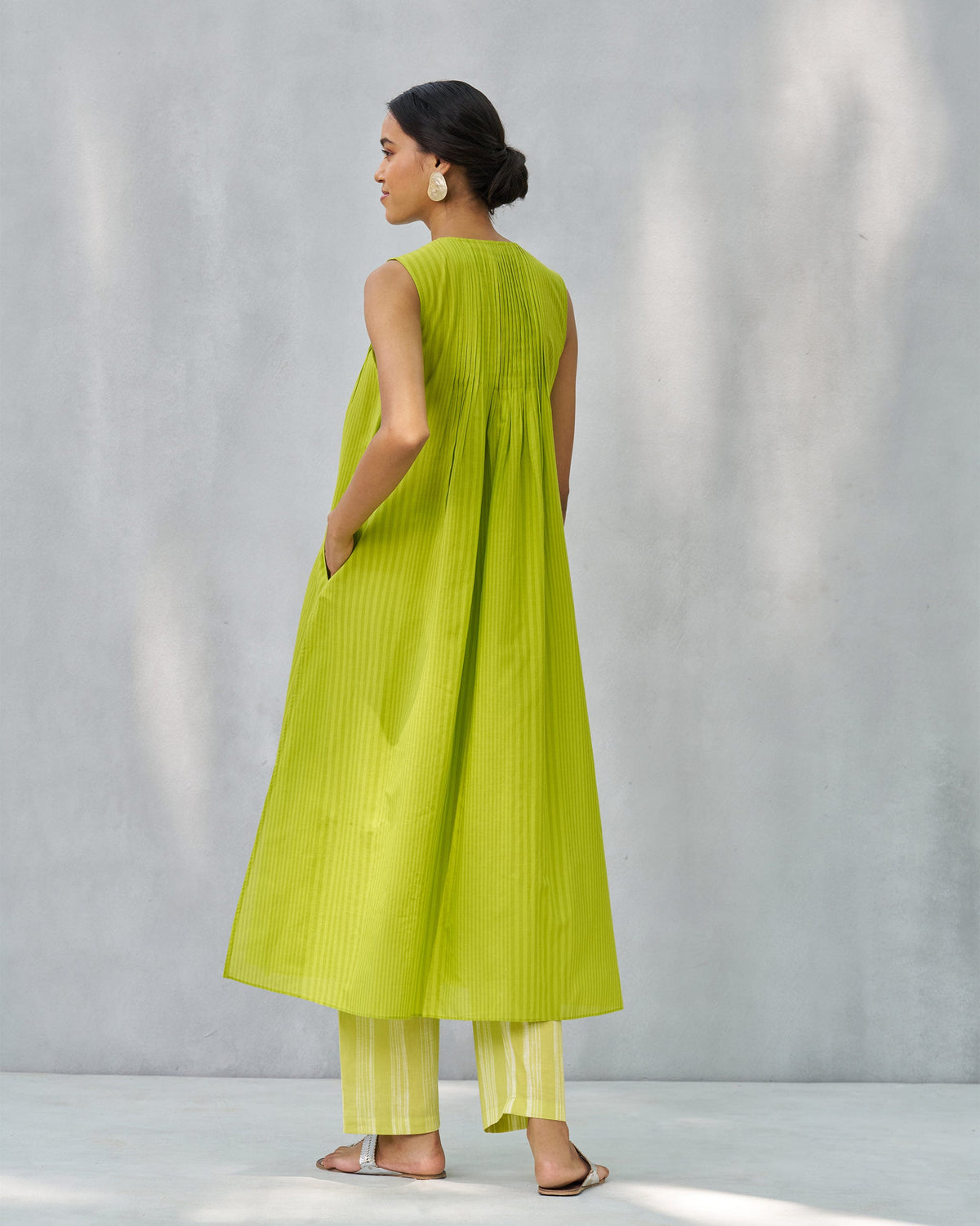 Pintuck Wrap Kurta - Lime