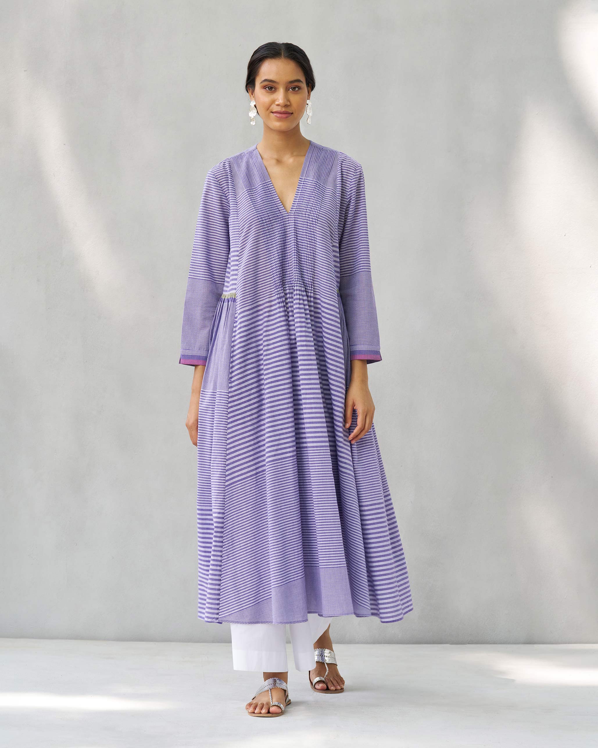 Pintuck Kurta - Purple & White