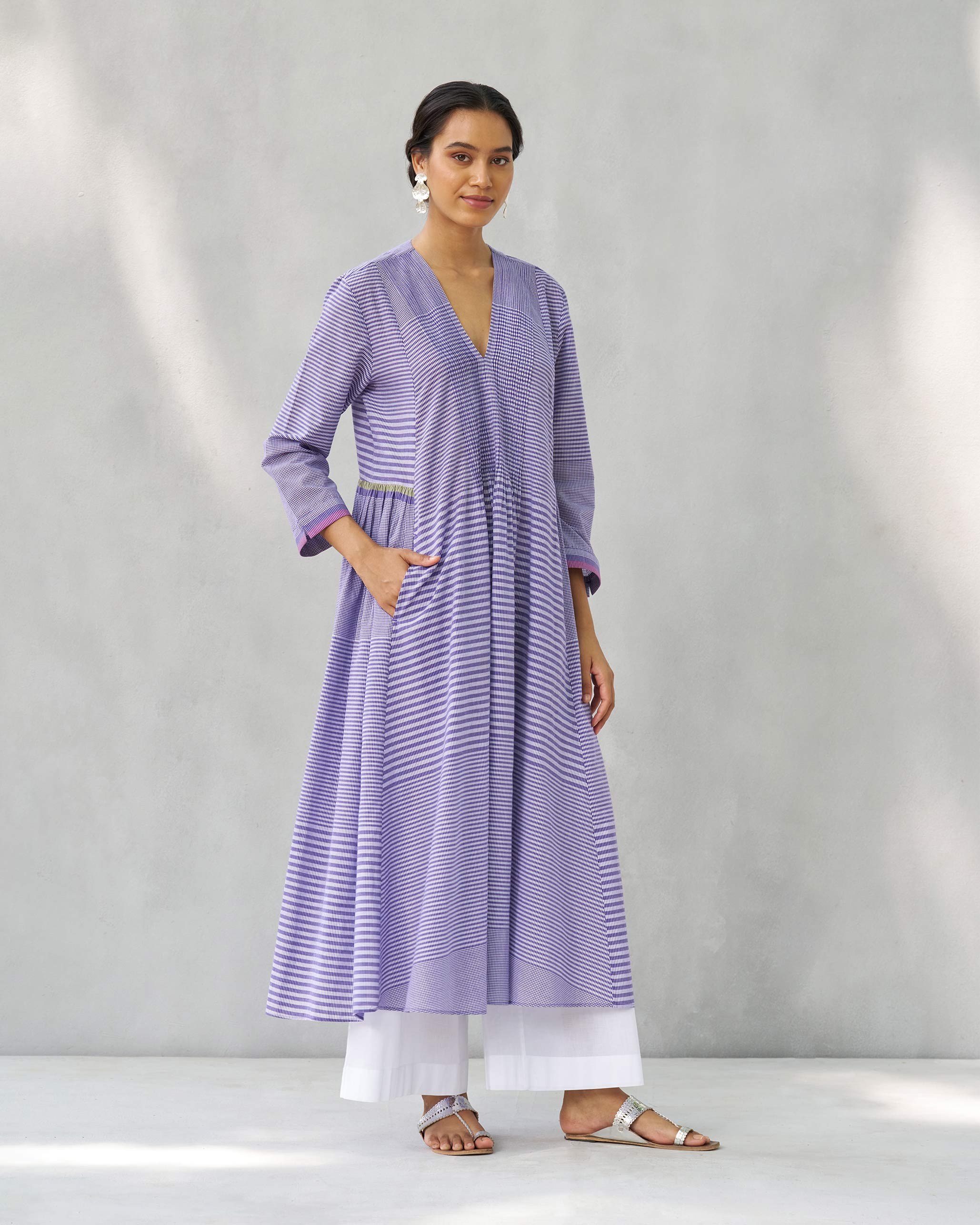 Pintuck Kurta - Purple & White