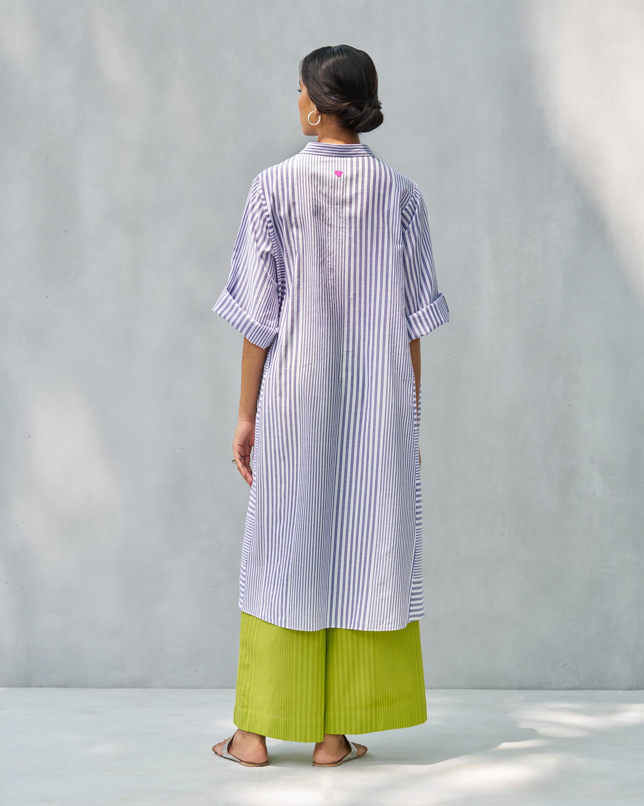 Anti Fit Kurta - Purple & White