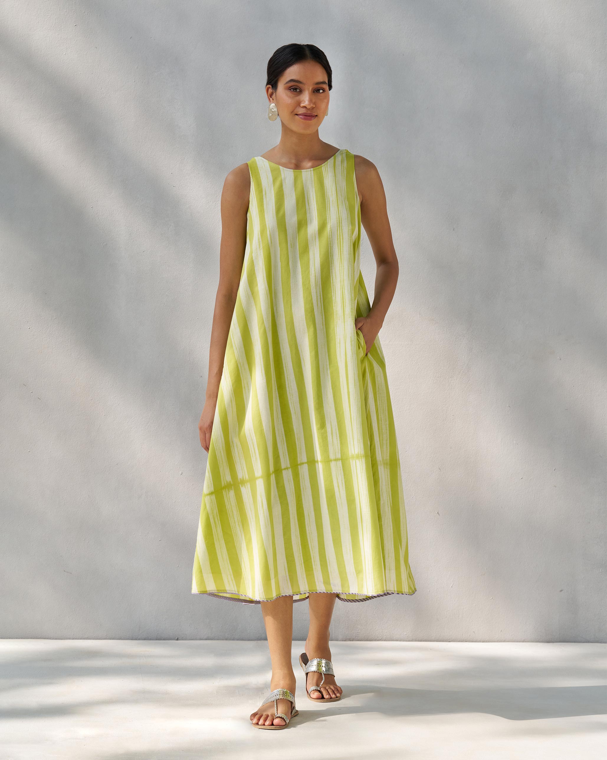 Ruched Back Dress - Lime & Ivory