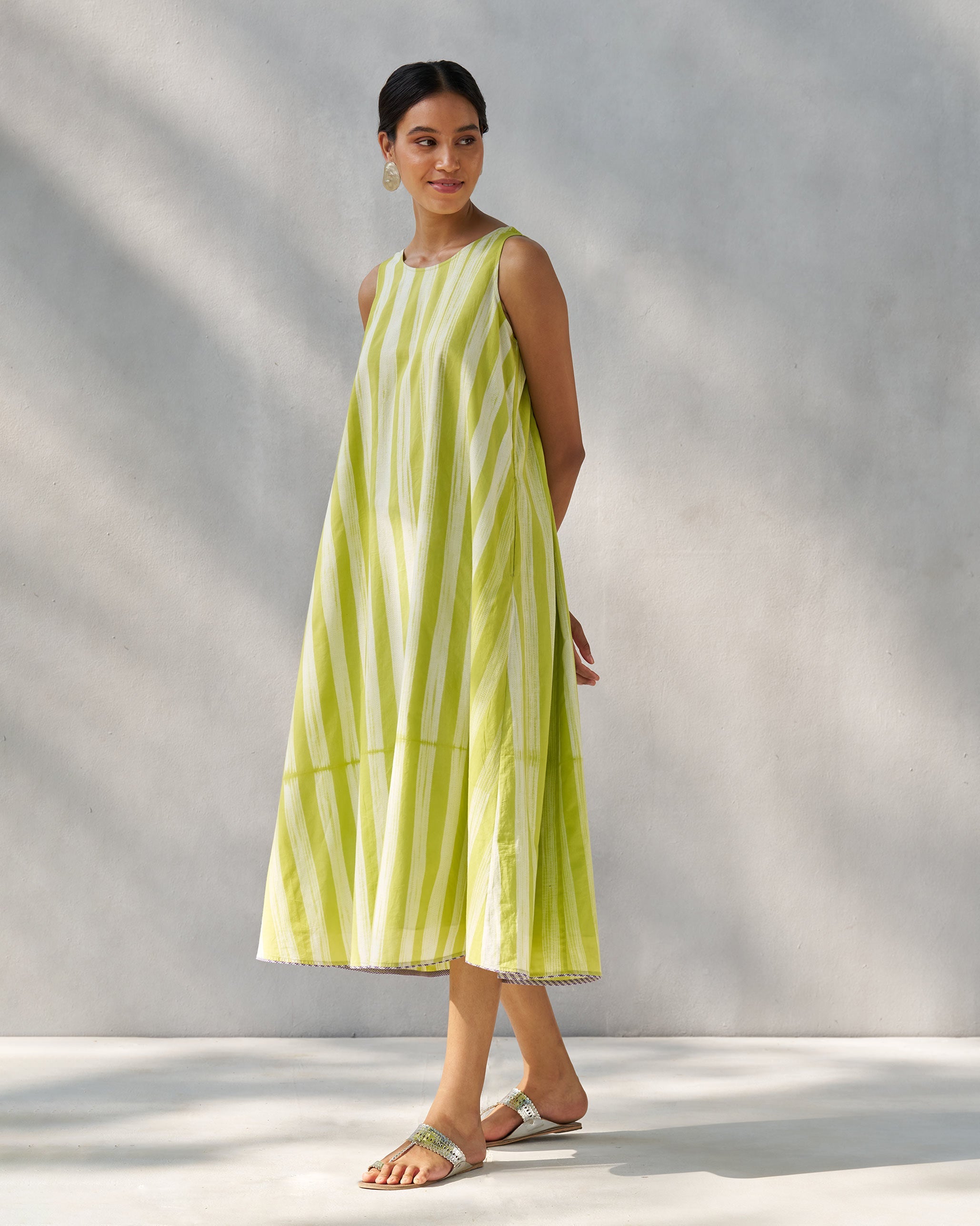 Ruched Back Dress - Lime & Ivory