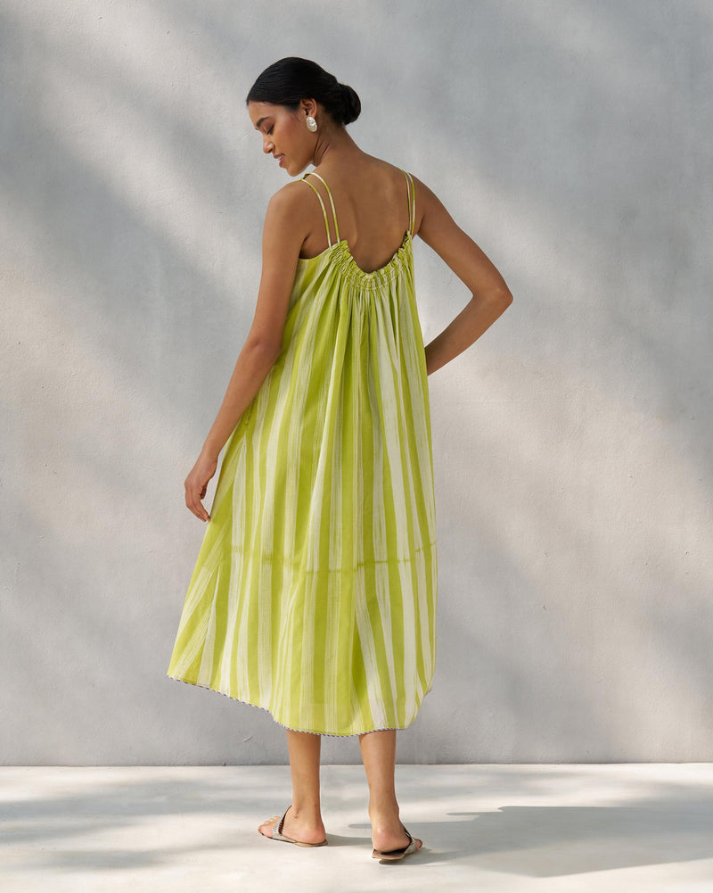 Ruched Back Dress - Lime & Ivory