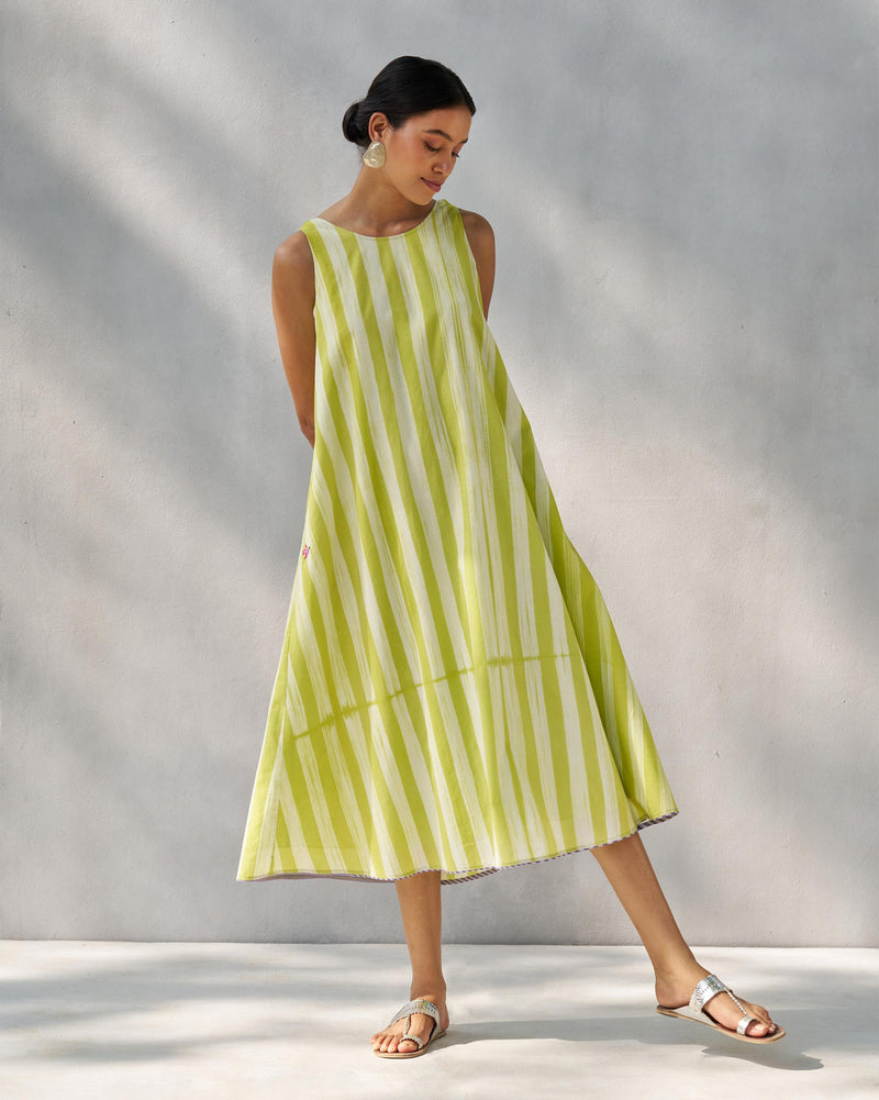 Ruched Back Dress - Lime & Ivory