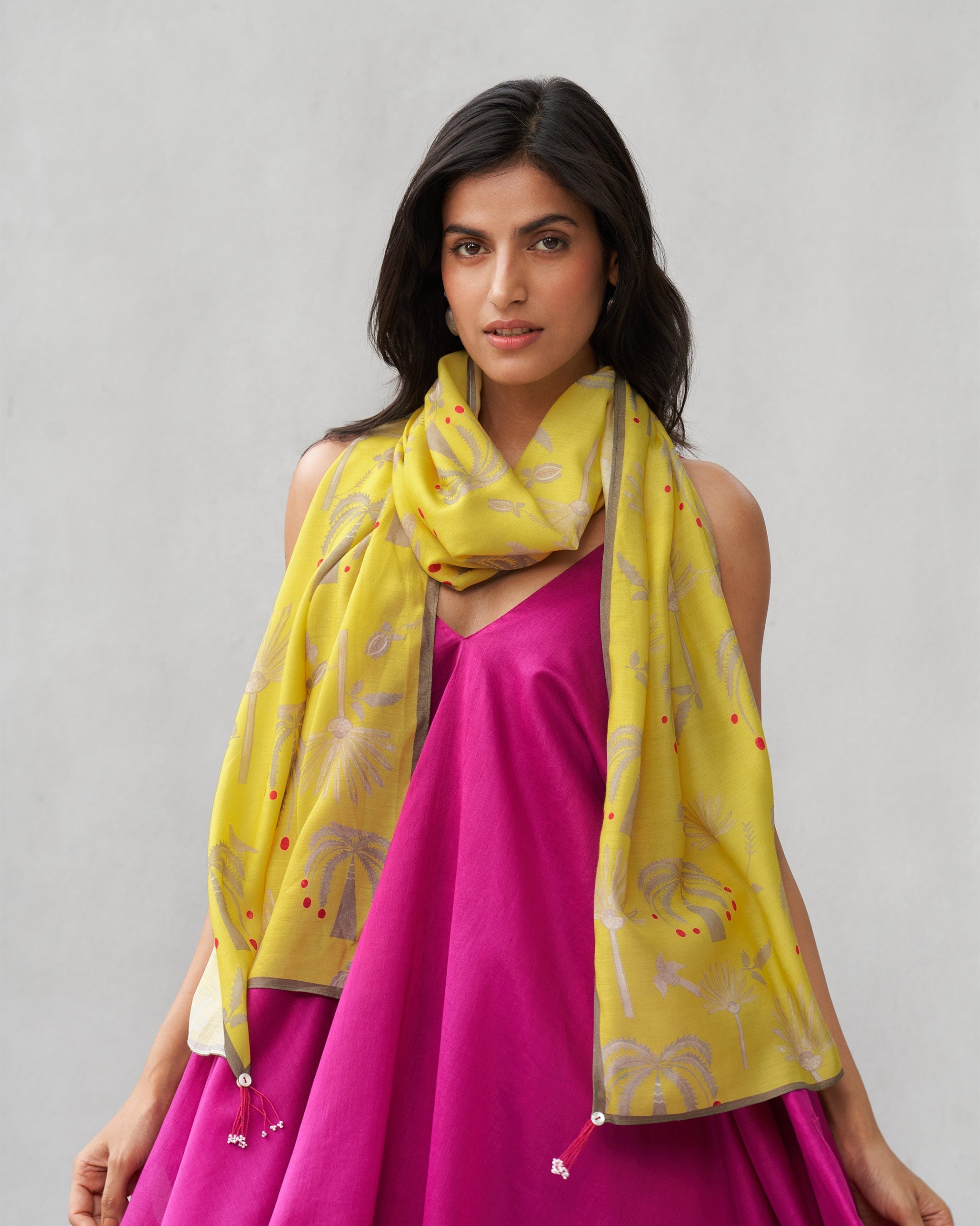 Fleur Scarf - Yellow & Grey