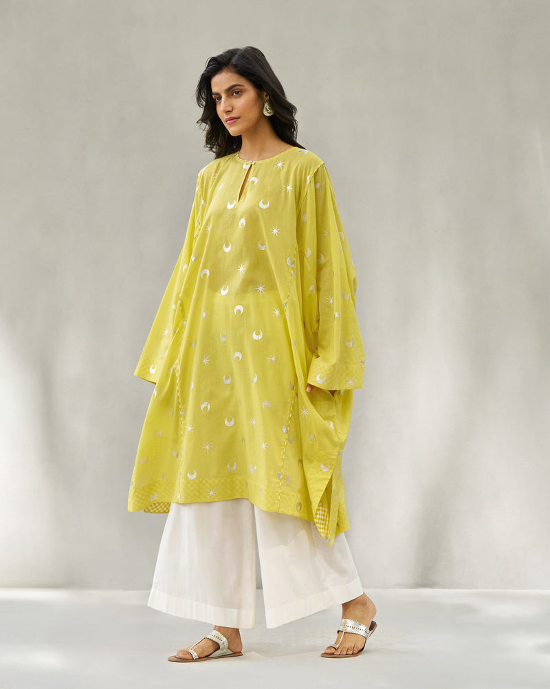 Pheran Kurta - Yellow & Silver