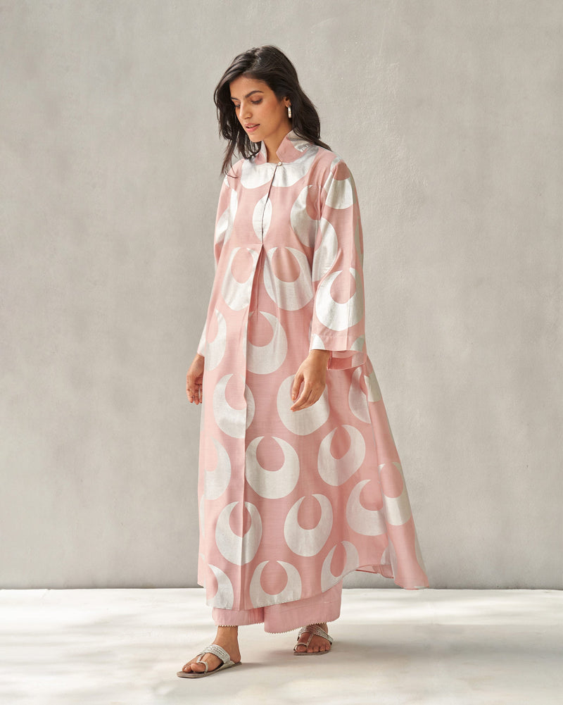 Moon Pleated Kurta - Pink & Silver