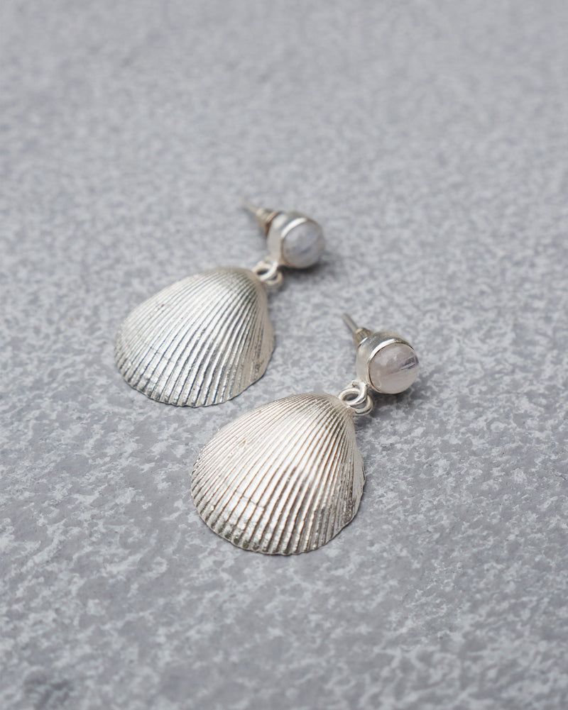 Fan Shell Earrings - Silver