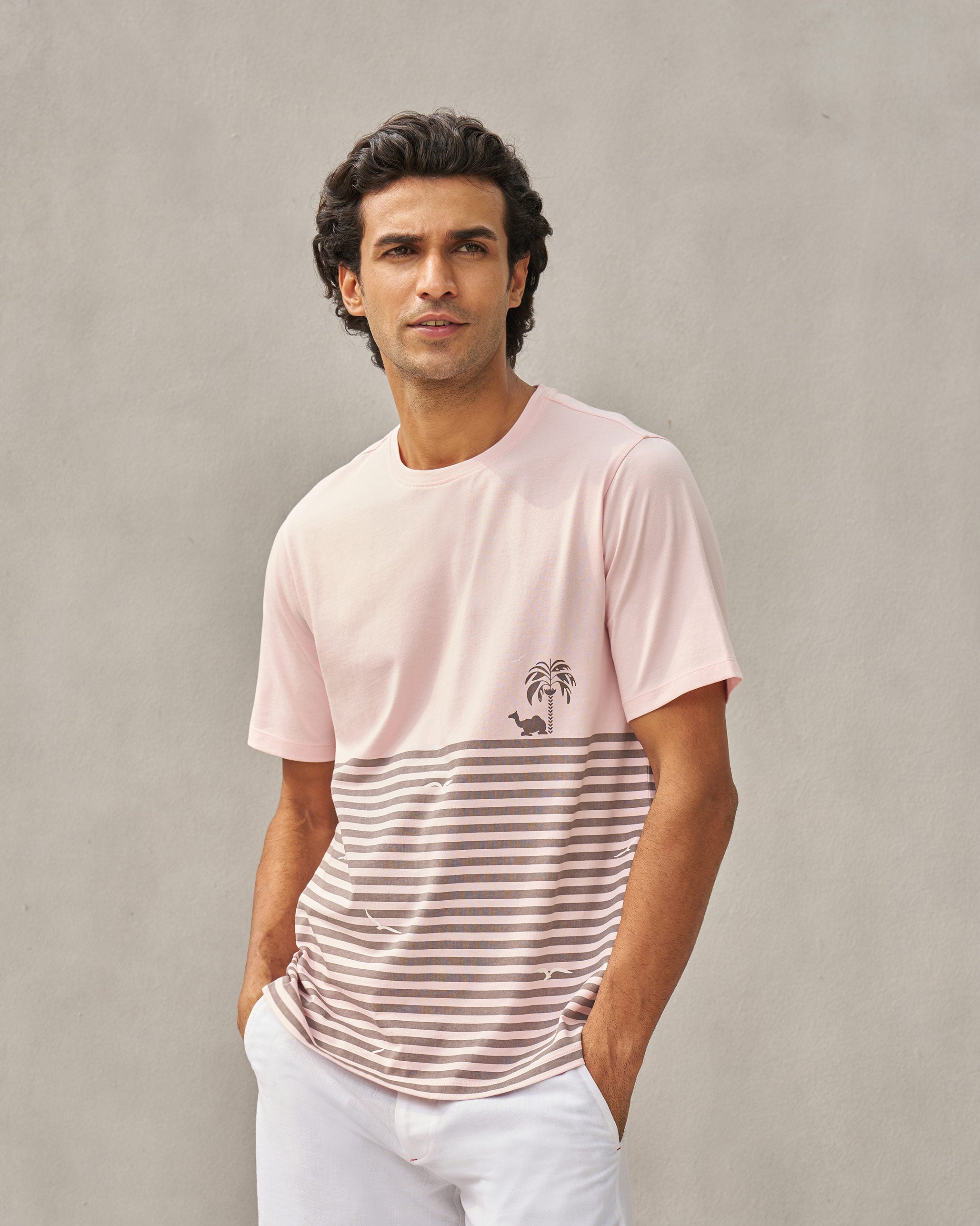 Moroccan Palm T-shirt - Light Pink