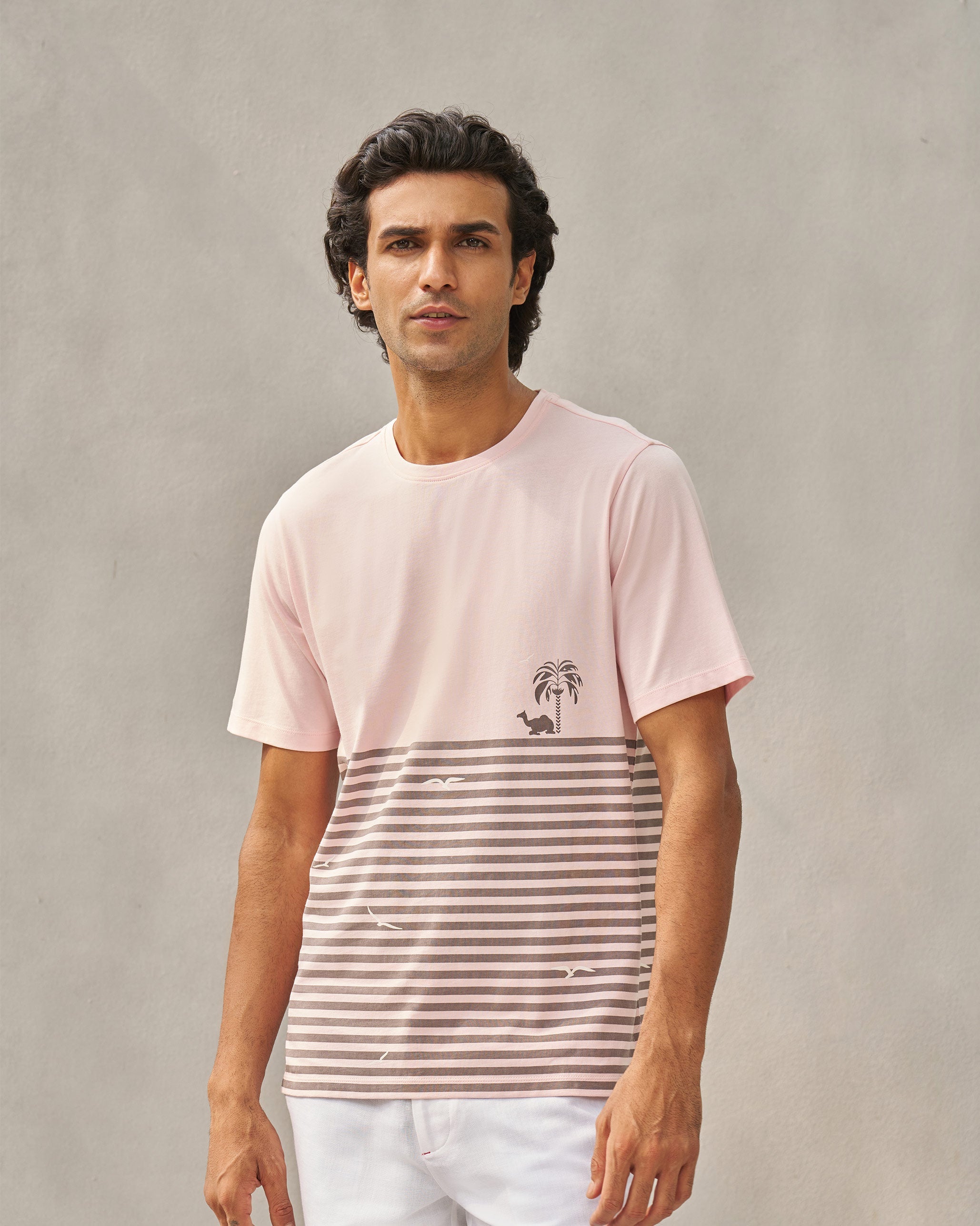 Moroccan Palm T-shirt - Light Pink