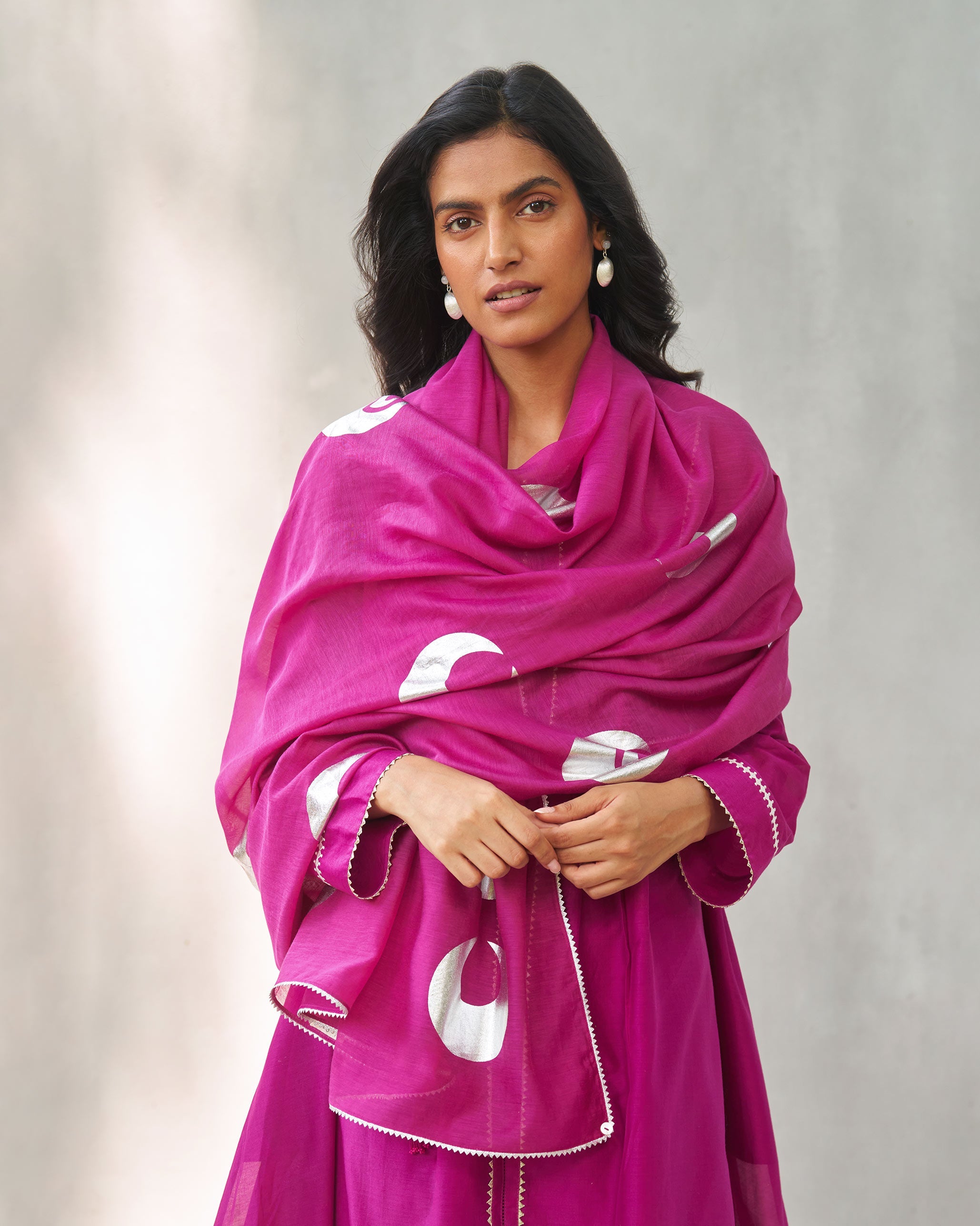 Chand Dupatta - Magenta & Silver