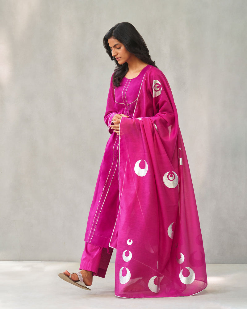 Chand Dupatta - Magenta & Silver