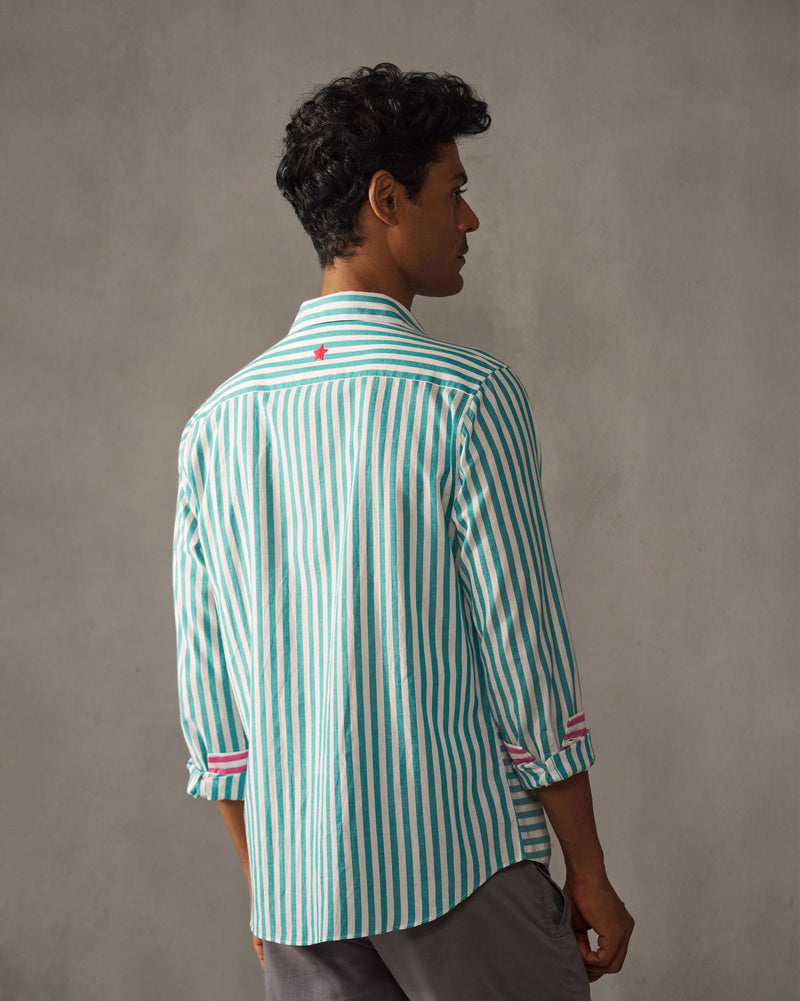 Hunter Shirt - Teal & White Stripes