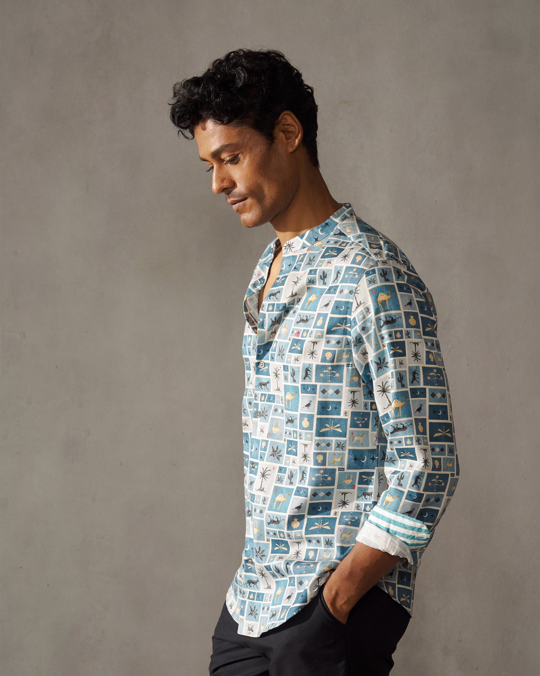 Nawab Shirt - Blue Print